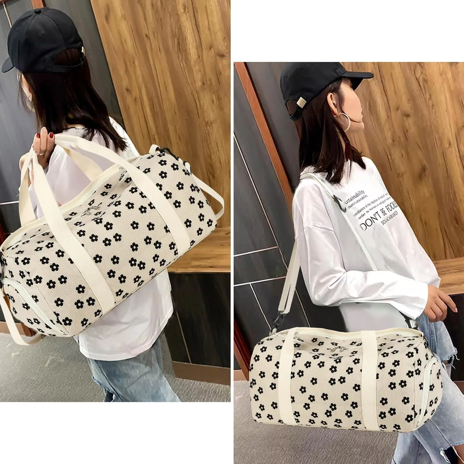 Duffle Bag for Gym Sports Women Girls Workout Travel Bag Weekender with Shoe Compartment and Wet Pocket