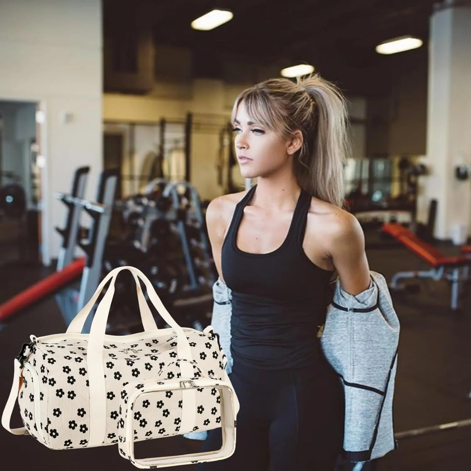 Duffle Bag for Gym Sports Women Girls Workout Travel Bag Weekender with Shoe Compartment and Wet Pocket