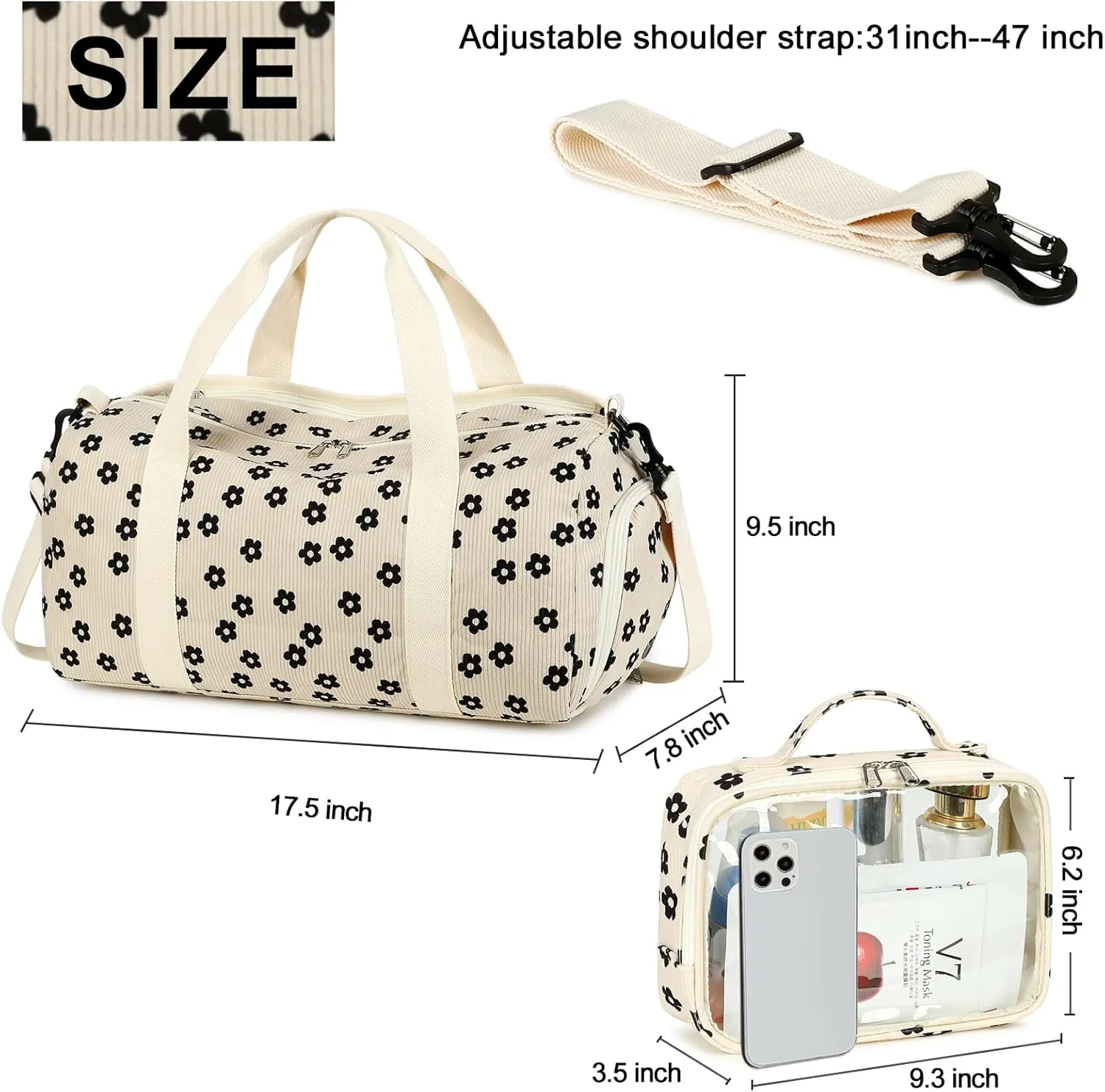 Duffle Bag for Gym Sports Women Girls Workout Travel Bag Weekender with Shoe Compartment and Wet Pocket