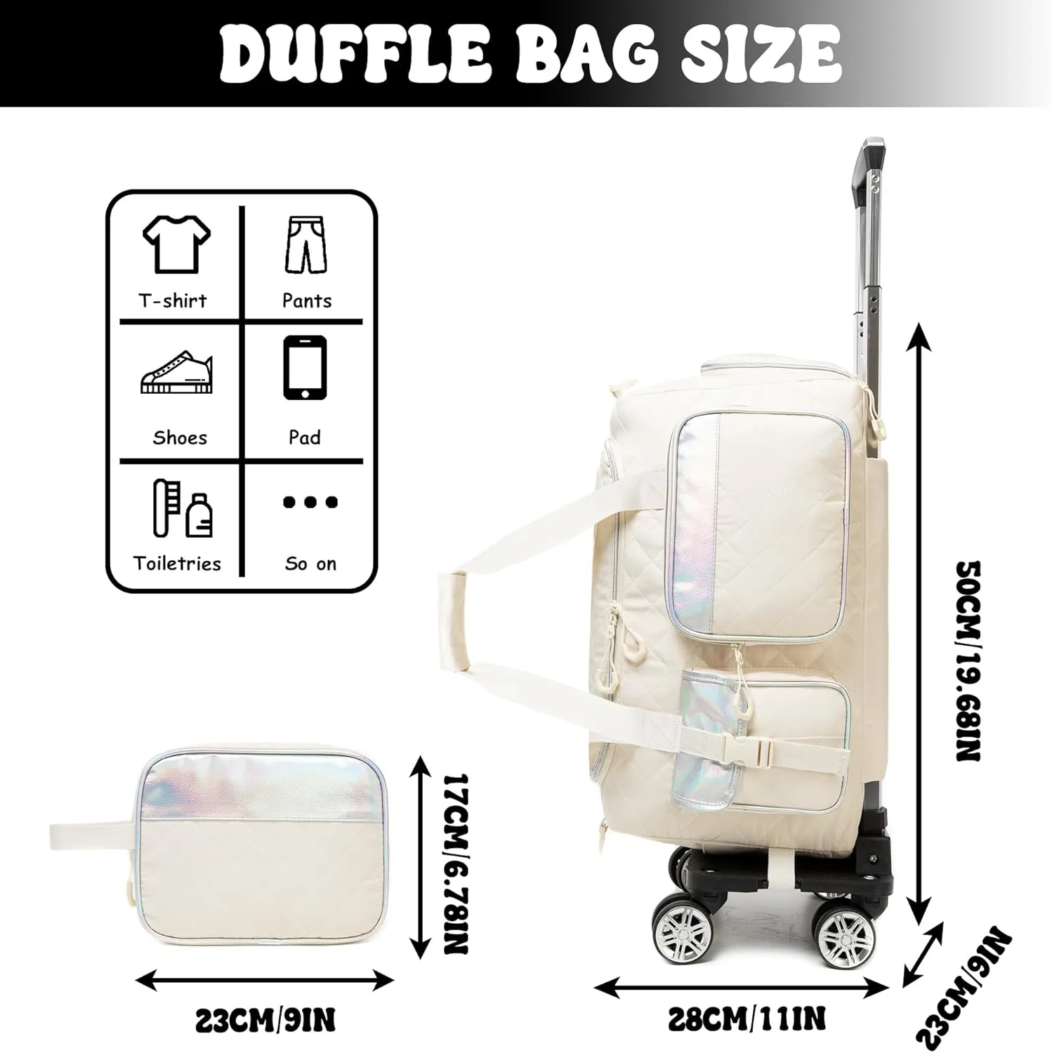 Duffle Bag for Travel Bag with Wheels for Women Weekender Bags for Women Travel with Makeup Bag Gym Bag Hospital Bag for Women with Toiletry Bag Dance Bag with Shoes Compartment