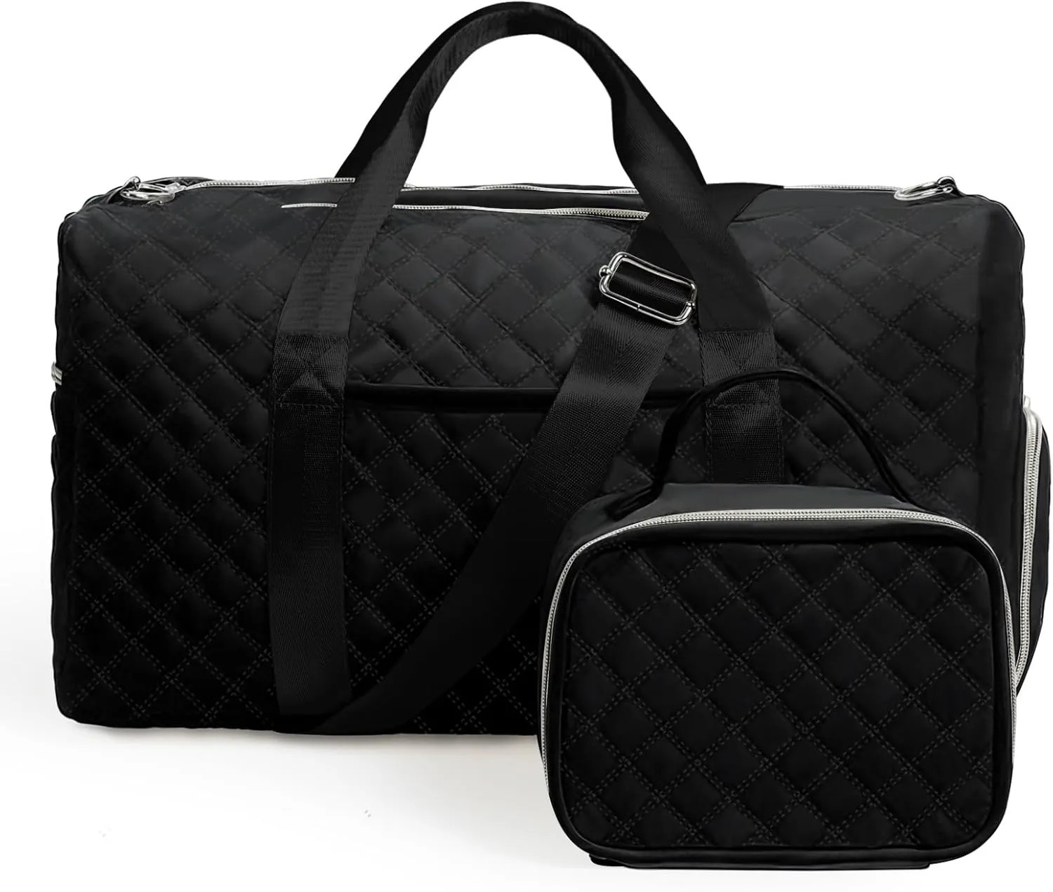 Duffle Bag for Women, Weekender Bag with Shoe Compartment, Carry On Overnight Bag for Travel with Cosmetic Bag, Toiletry Bag, Yoga Gym Bag with Wet Pocket (Black)