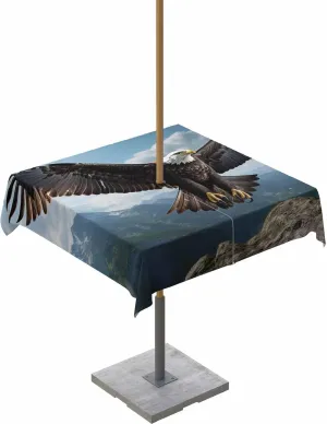 Eagle Outdoor Tablecloths with Umbrella Hole and Zipper, Forest Mountains Range Sky Animal Natural Landscape Waterproof/Stain Resistant Square Table Cloth 60x60 Patio Table Cover for Picnic/Party