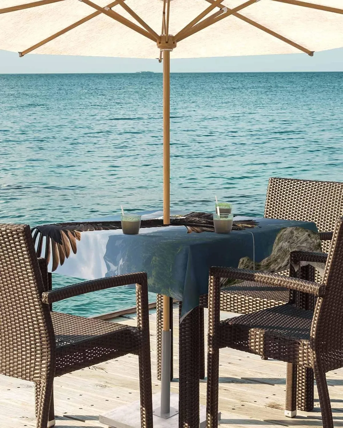 Eagle Outdoor Tablecloths with Umbrella Hole and Zipper, Forest Mountains Range Sky Animal Natural Landscape Waterproof/Stain Resistant Square Table Cloth 60x60 Patio Table Cover for Picnic/Party