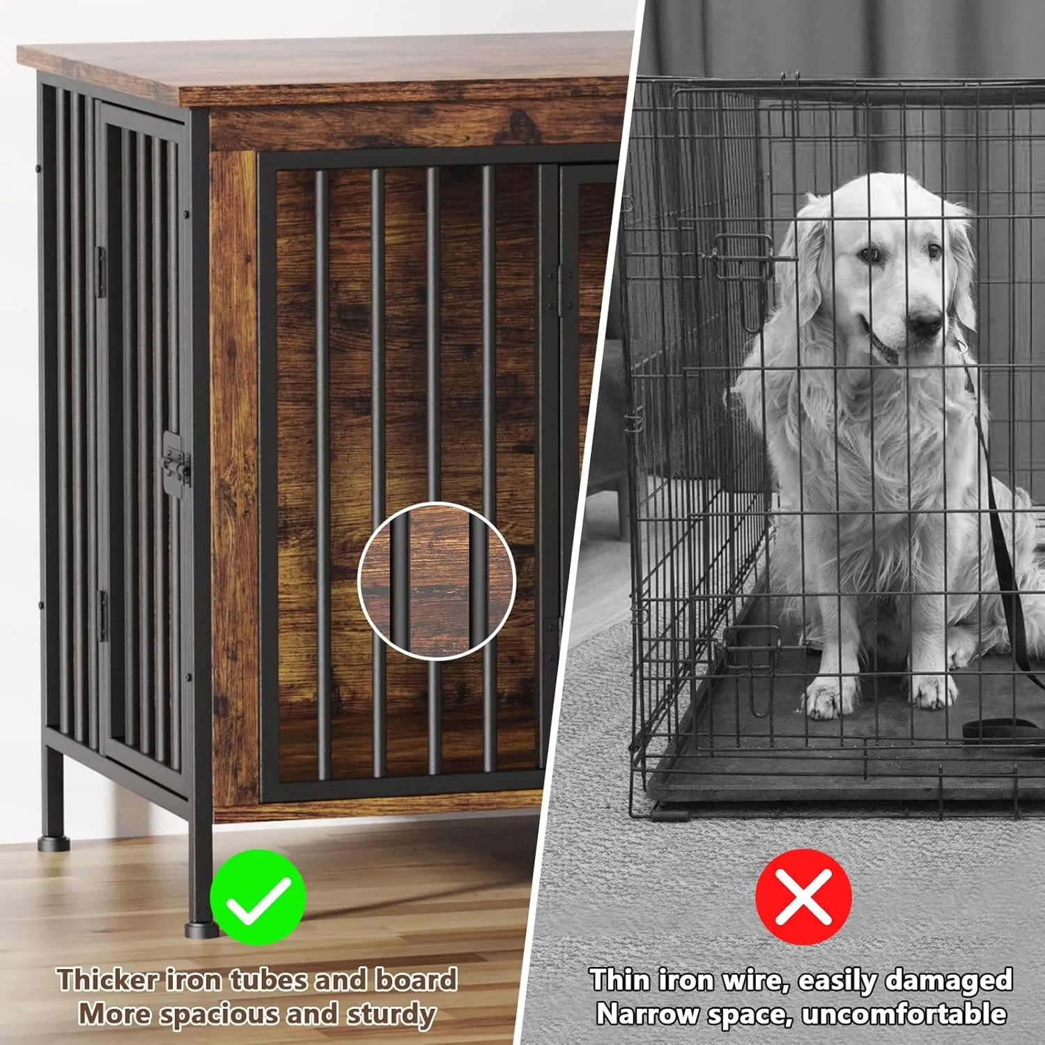 EasyCom 78 Inch Dog Crate Furniture for 2 Dogs, Extra Large Double Dog Cage Large Breed, XXL Thick Wooden Dog Crate TV Stand, Sturdy Dog Kennel with Divider