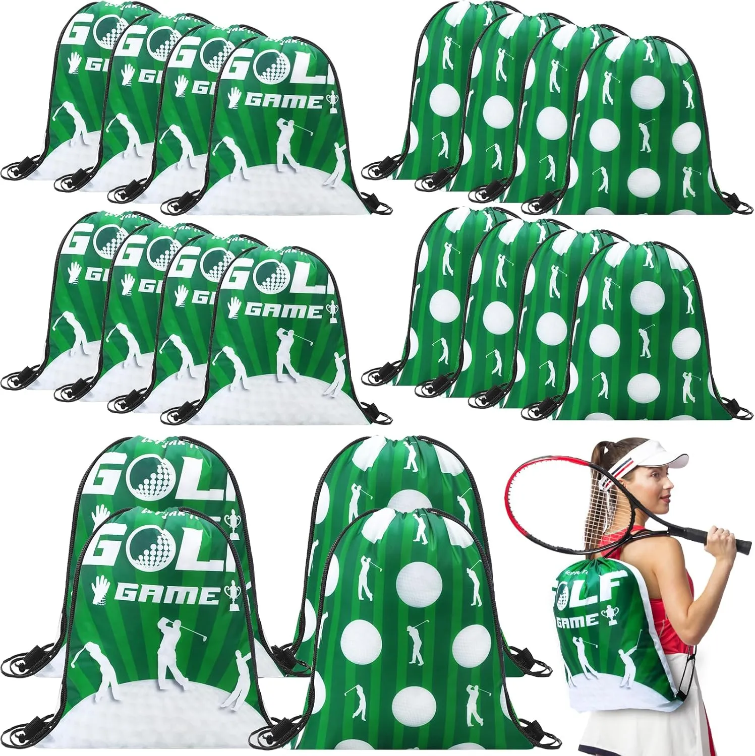 Eccliy 24 Pcs Golf Drawstring Bag Sports Gym Drawstring Golf Goodie Favor Gift Sack Bags for Adults