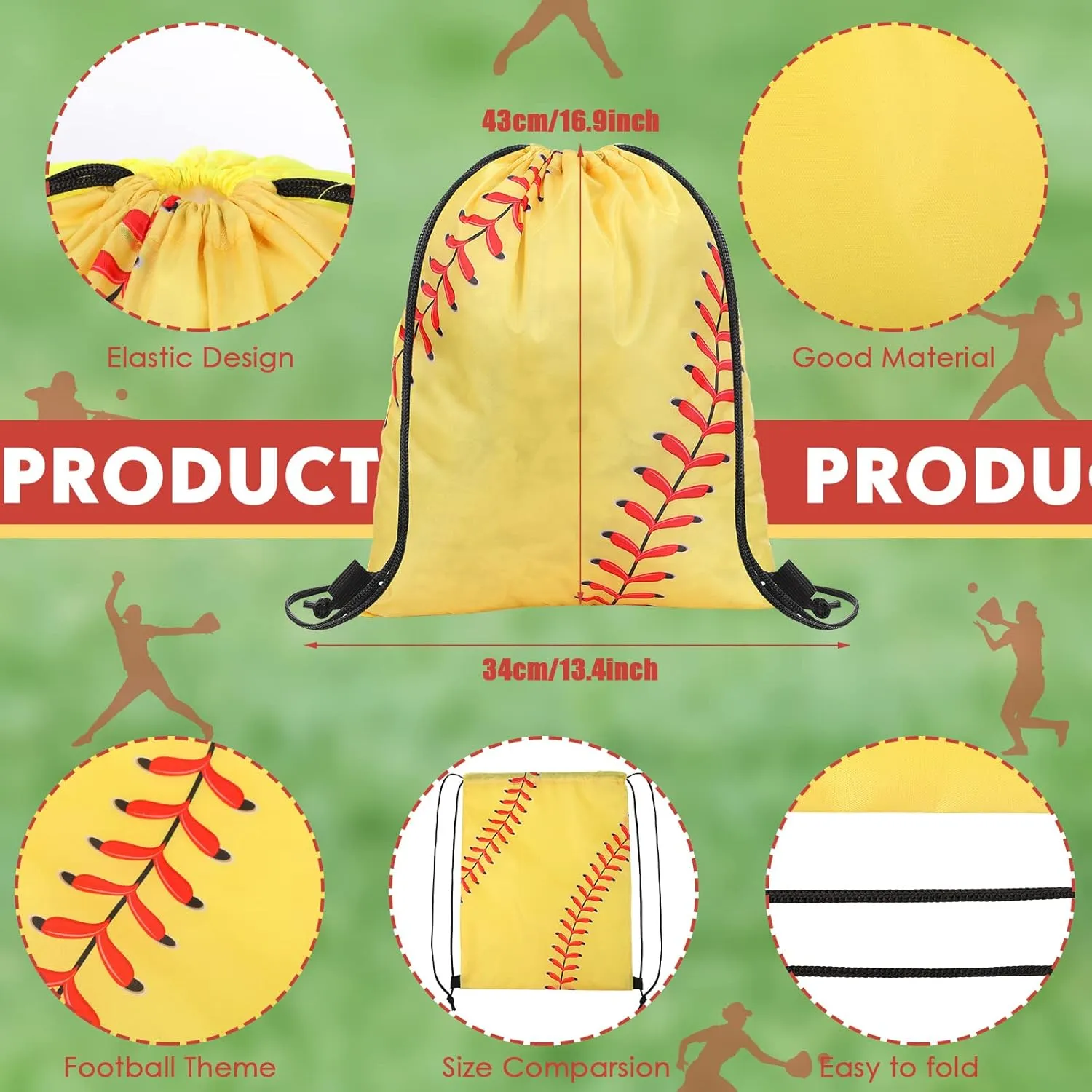 Eccliy 24 Pcs Softball Drawstring Bags - Sports Gym Goodie Favor Gift Sack Bags for Adults