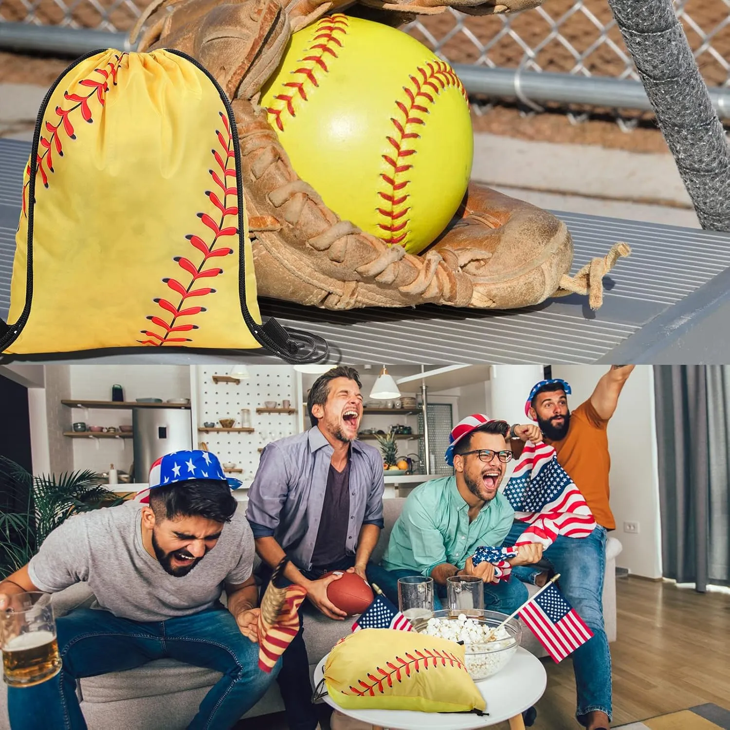 Eccliy 24 Pcs Softball Drawstring Bags - Sports Gym Goodie Favor Gift Sack Bags for Adults