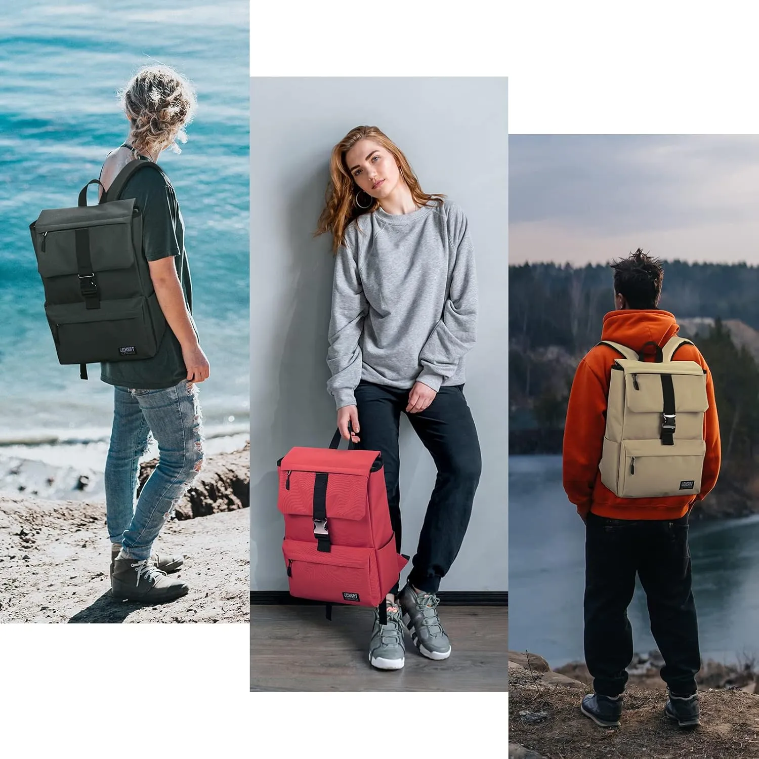 ECHSRT Laptop Backpack Water Resistant Casual Weekend Daypack, Wide Open Bag Fits 15.6 Inch Computer & Tablet, Bookbag for Women Men, Black
