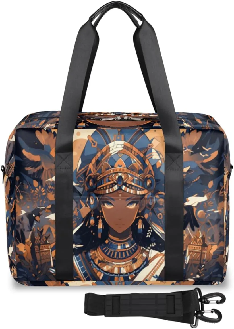 Egypt Ethnic Woman Crow Womens Travel Bags, Weekender Carry on for Women, Sports Gym Bag, Workout Duffel bag, Overnight Shoulder Bag