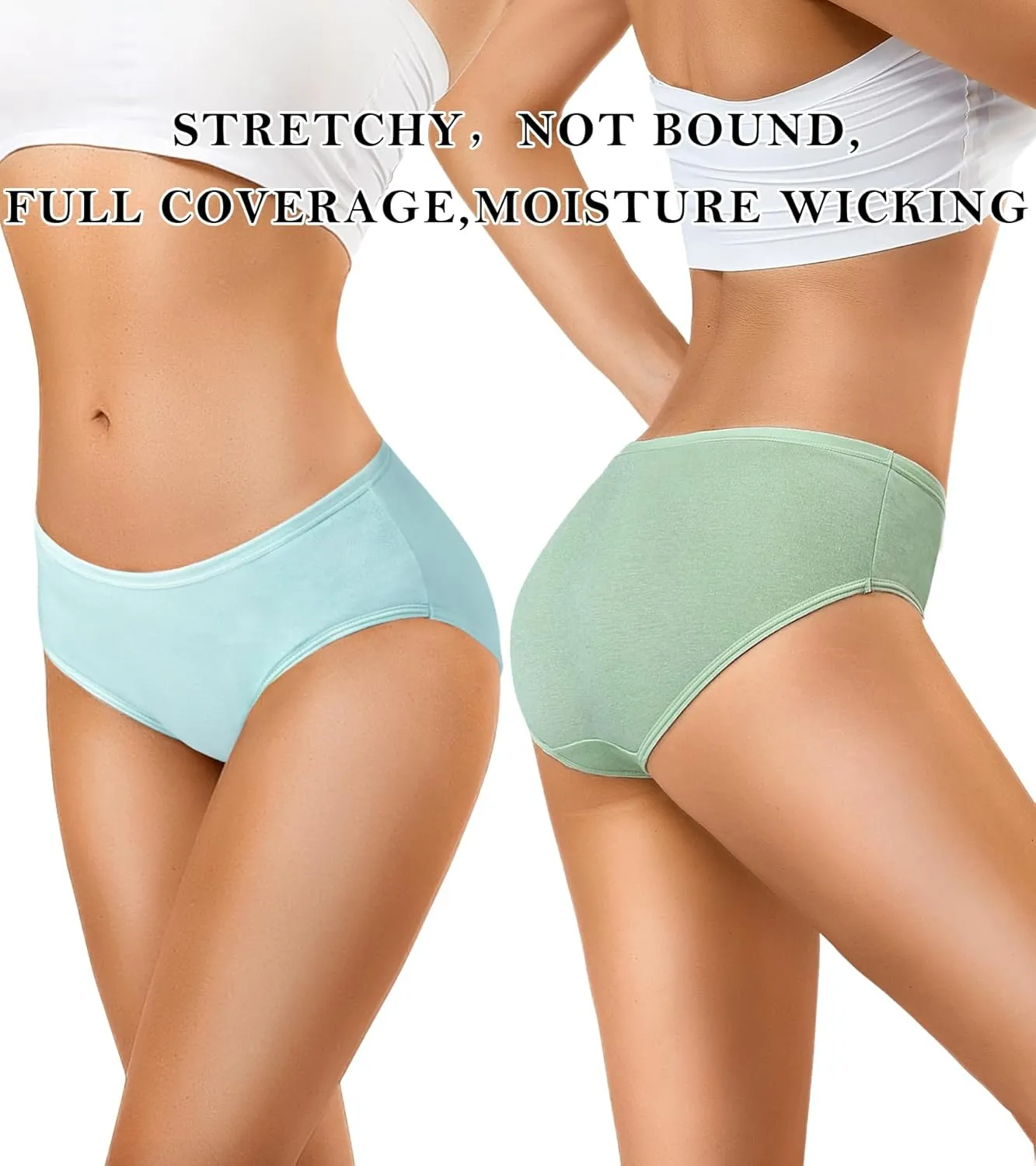 Eiggam Women's Cotton Bikini Panties,High-Cut Full Coverage Stretch Cool Underwear for Women