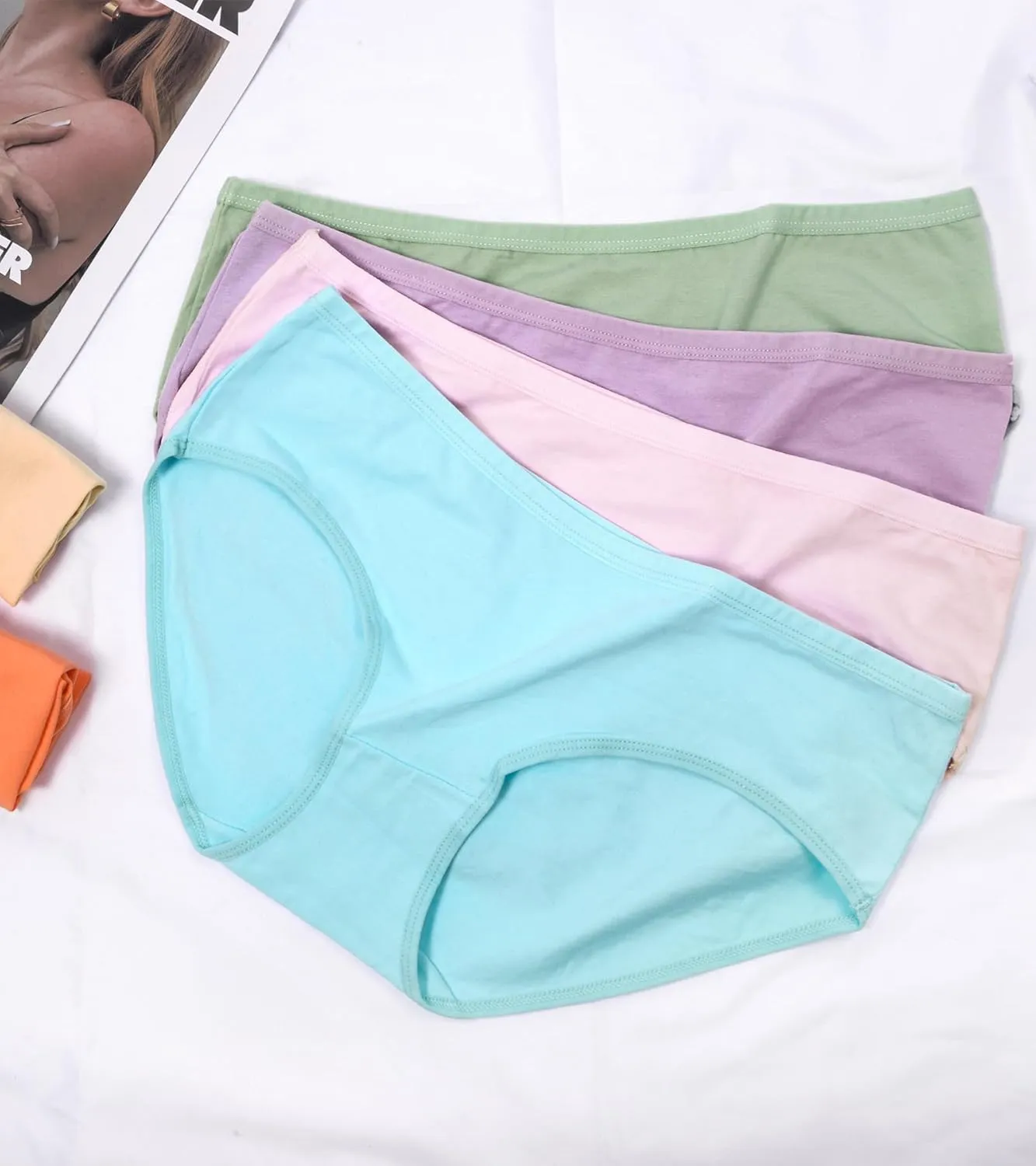 Eiggam Women's Cotton Bikini Panties,High-Cut Full Coverage Stretch Cool Underwear for Women