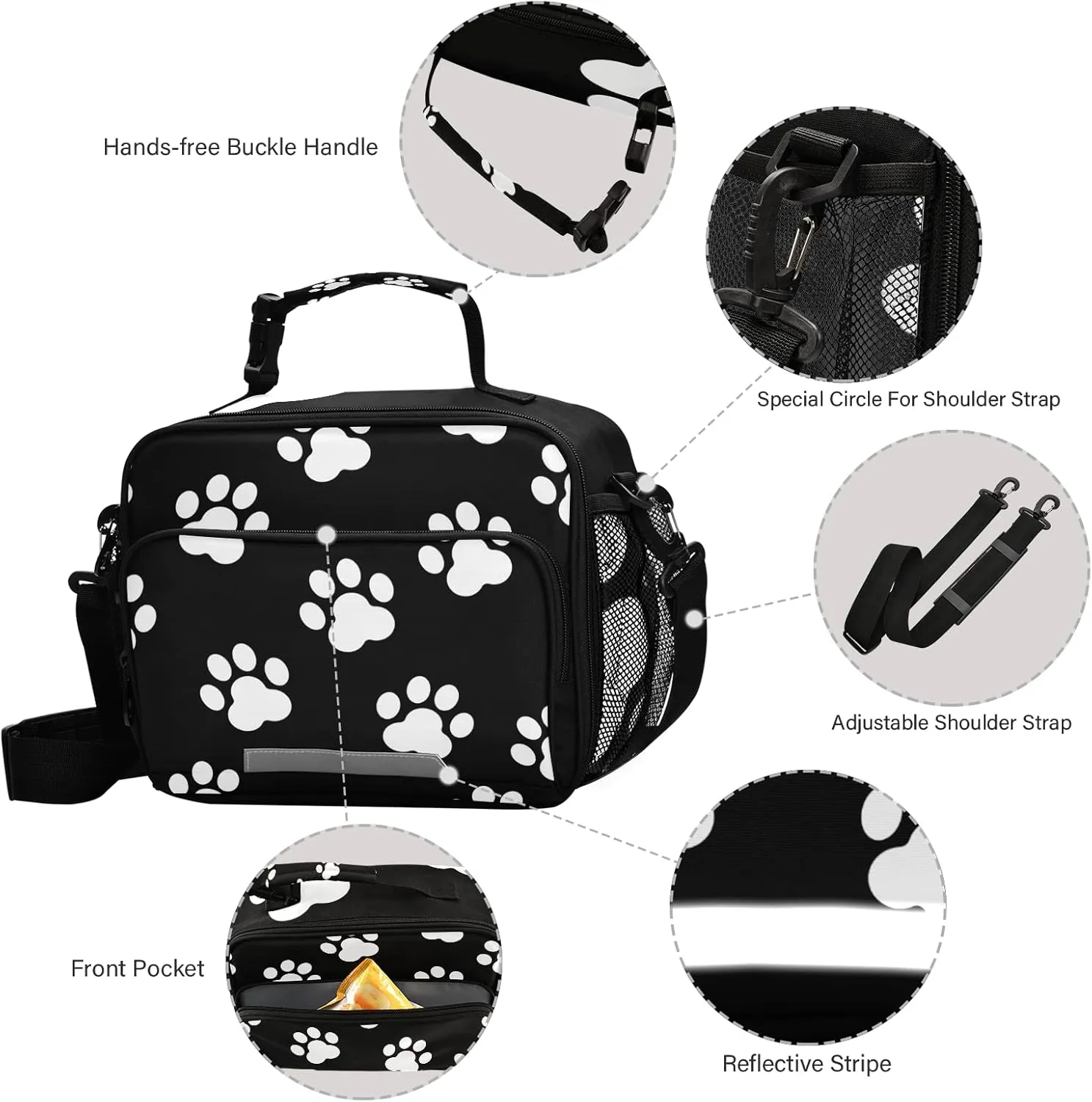 Eionryn Animal Paw Prints Silhouette Lunch Bags Lovely Dog Paw Prints Lunch Box Insulated Cooler Bag Reusable Tote Shoulder Bag for Outdoor Picnic Meal Office
