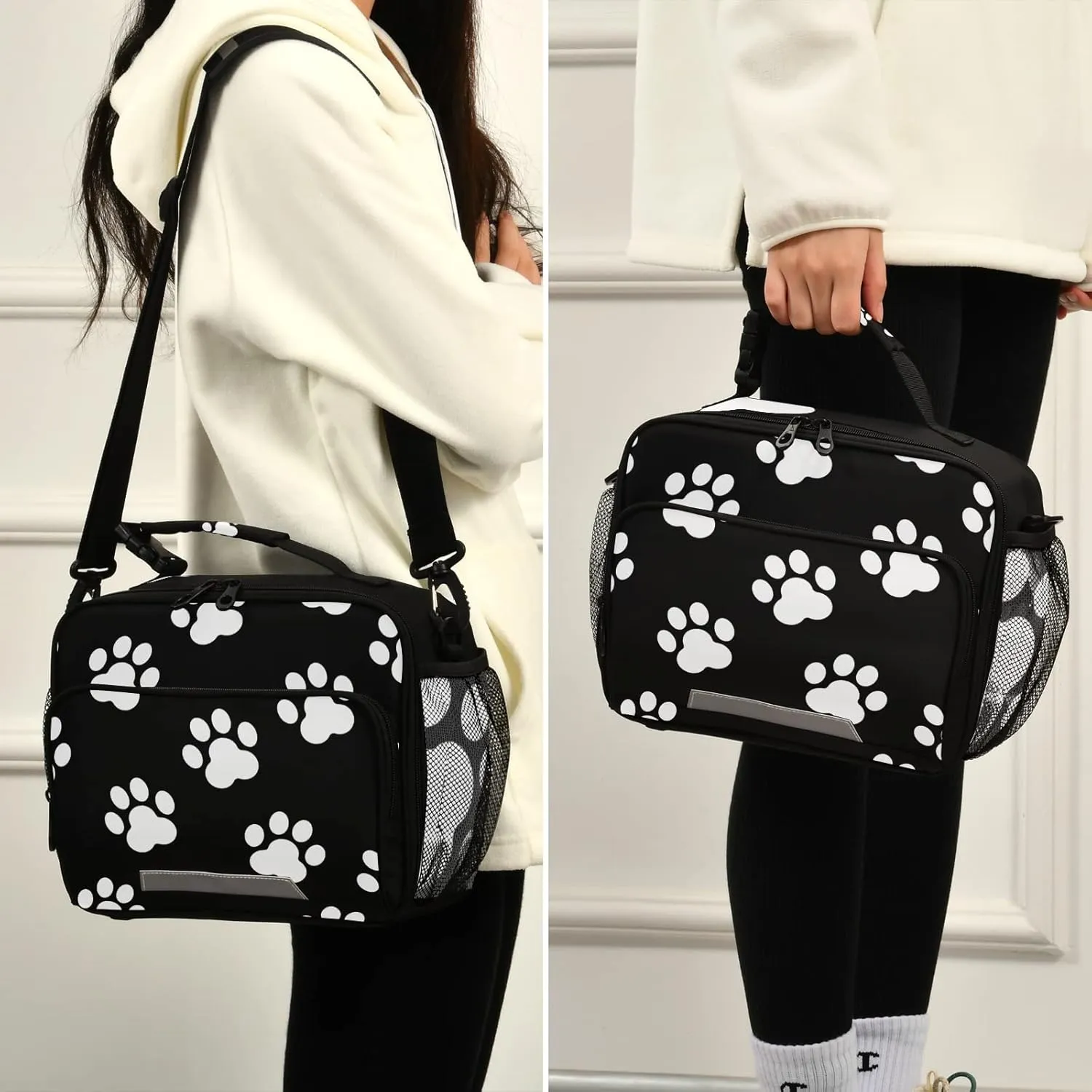 Eionryn Animal Paw Prints Silhouette Lunch Bags Lovely Dog Paw Prints Lunch Box Insulated Cooler Bag Reusable Tote Shoulder Bag for Outdoor Picnic Meal Office