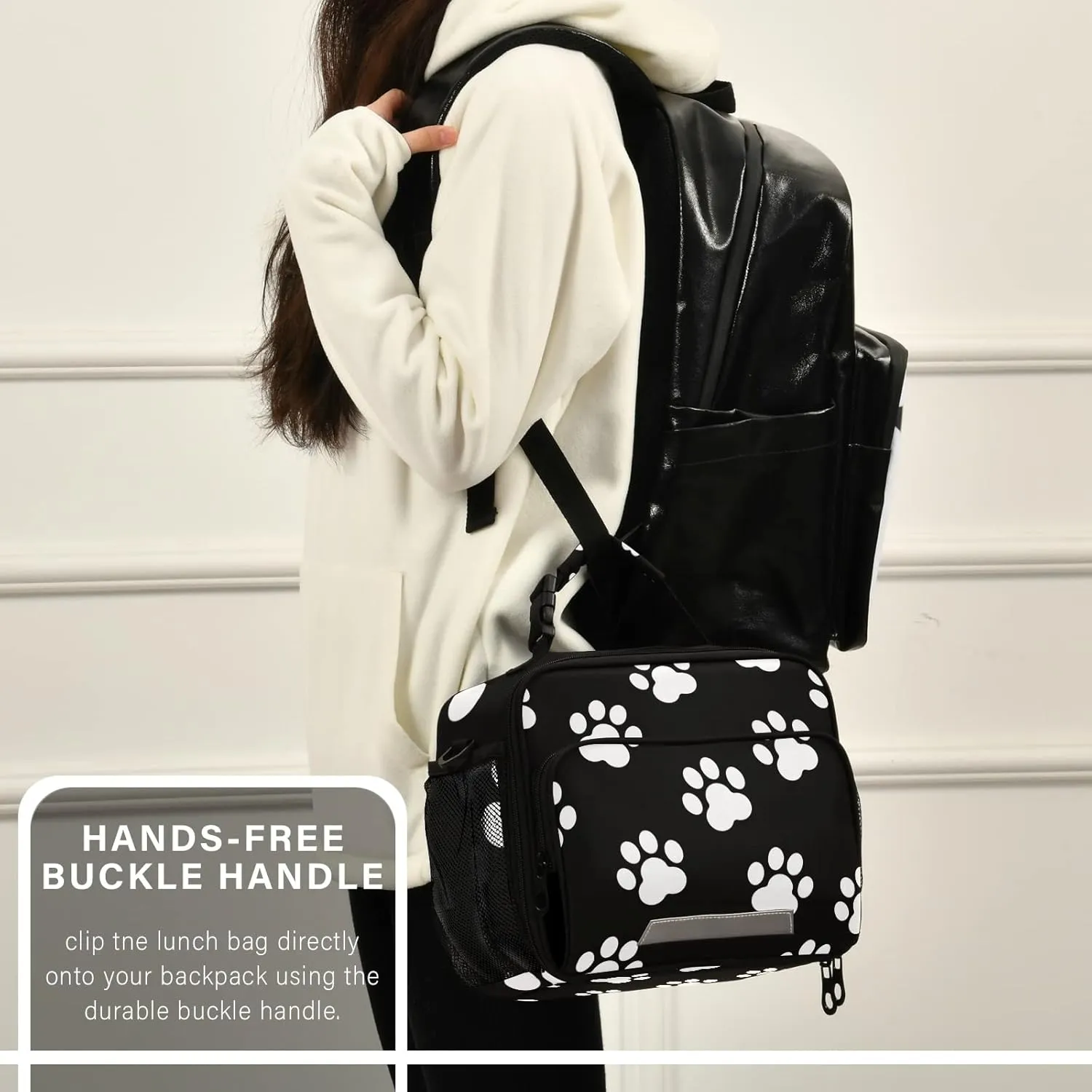 Eionryn Animal Paw Prints Silhouette Lunch Bags Lovely Dog Paw Prints Lunch Box Insulated Cooler Bag Reusable Tote Shoulder Bag for Outdoor Picnic Meal Office