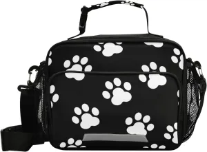 Eionryn Animal Paw Prints Silhouette Lunch Bags Lovely Dog Paw Prints Lunch Box Insulated Cooler Bag Reusable Tote Shoulder Bag for Outdoor Picnic Meal Office