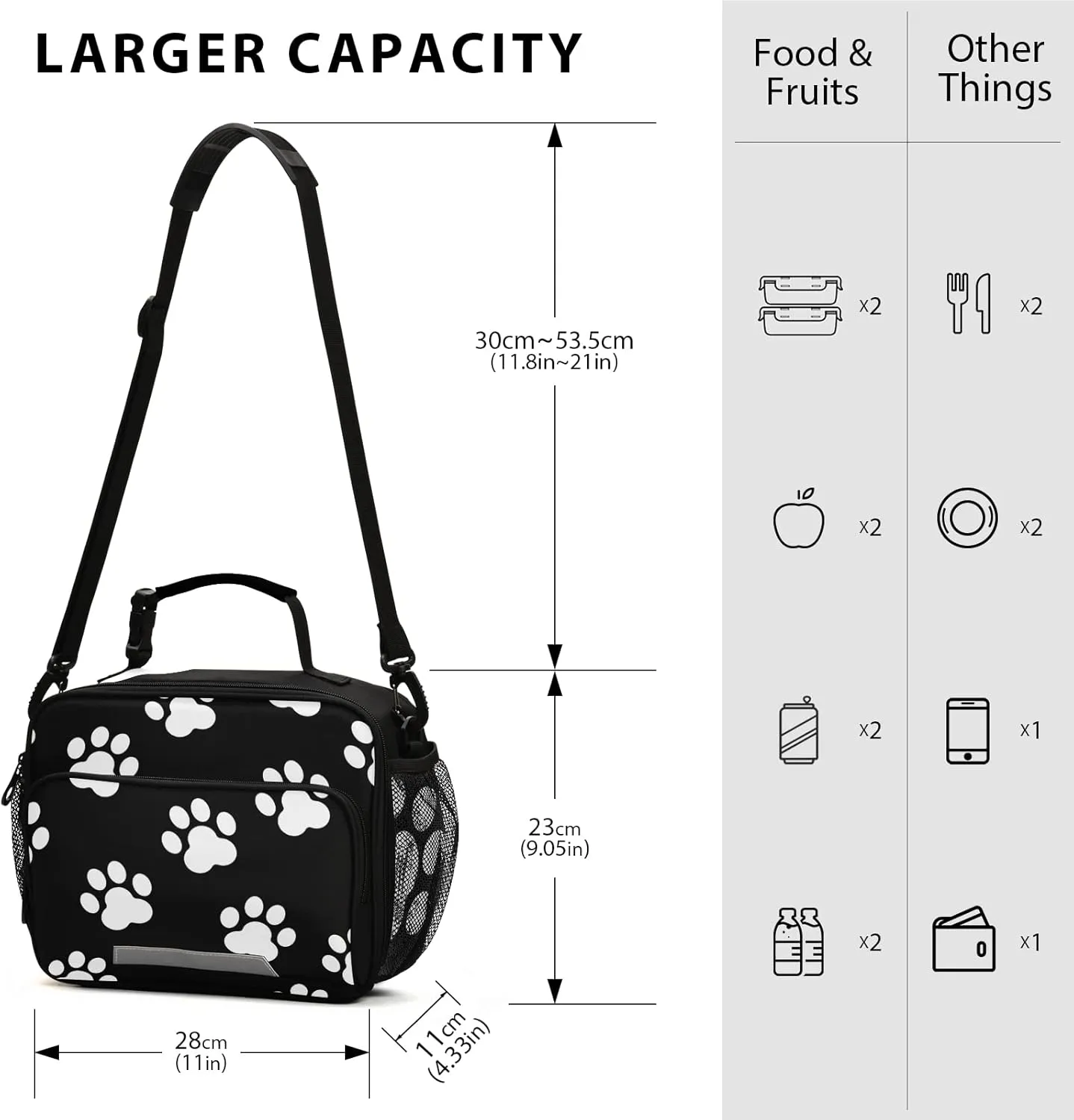 Eionryn Animal Paw Prints Silhouette Lunch Bags Lovely Dog Paw Prints Lunch Box Insulated Cooler Bag Reusable Tote Shoulder Bag for Outdoor Picnic Meal Office