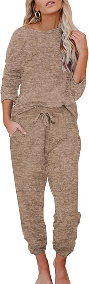 Ekouaer Womens Pajamas Set Long Sleeve Loungewear Soft Lounge Set Joggers with Pockets