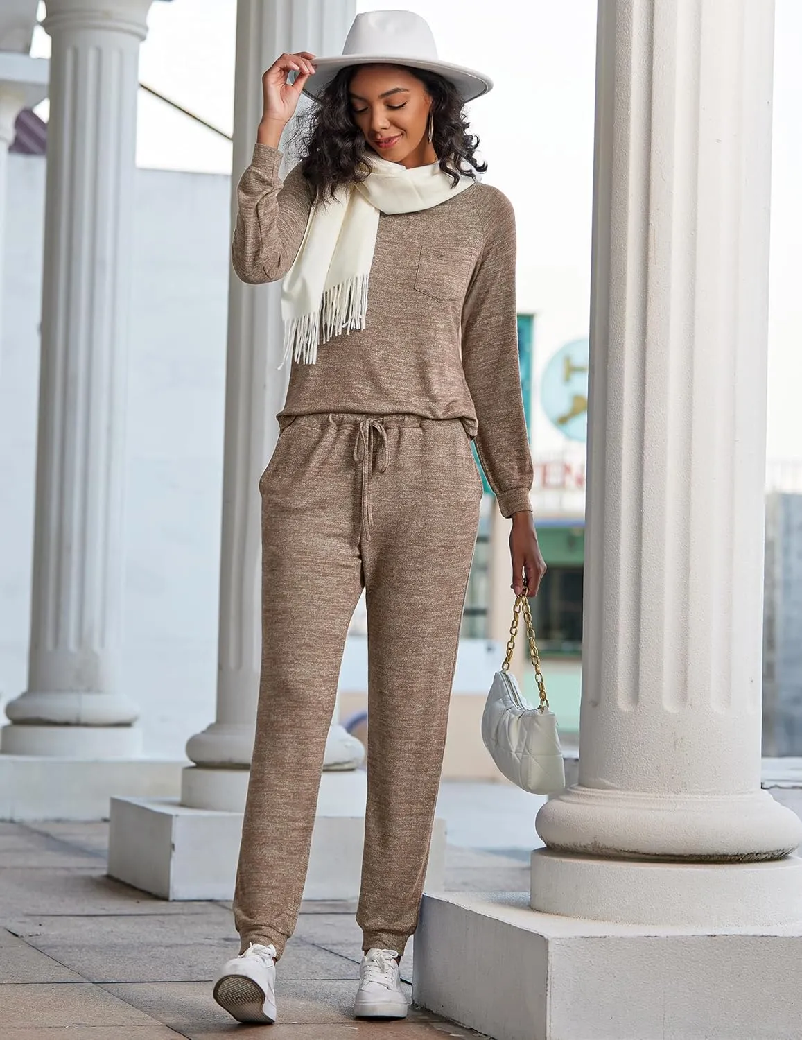 Ekouaer Womens Pajamas Set Long Sleeve Loungewear Soft Lounge Set Joggers with Pockets