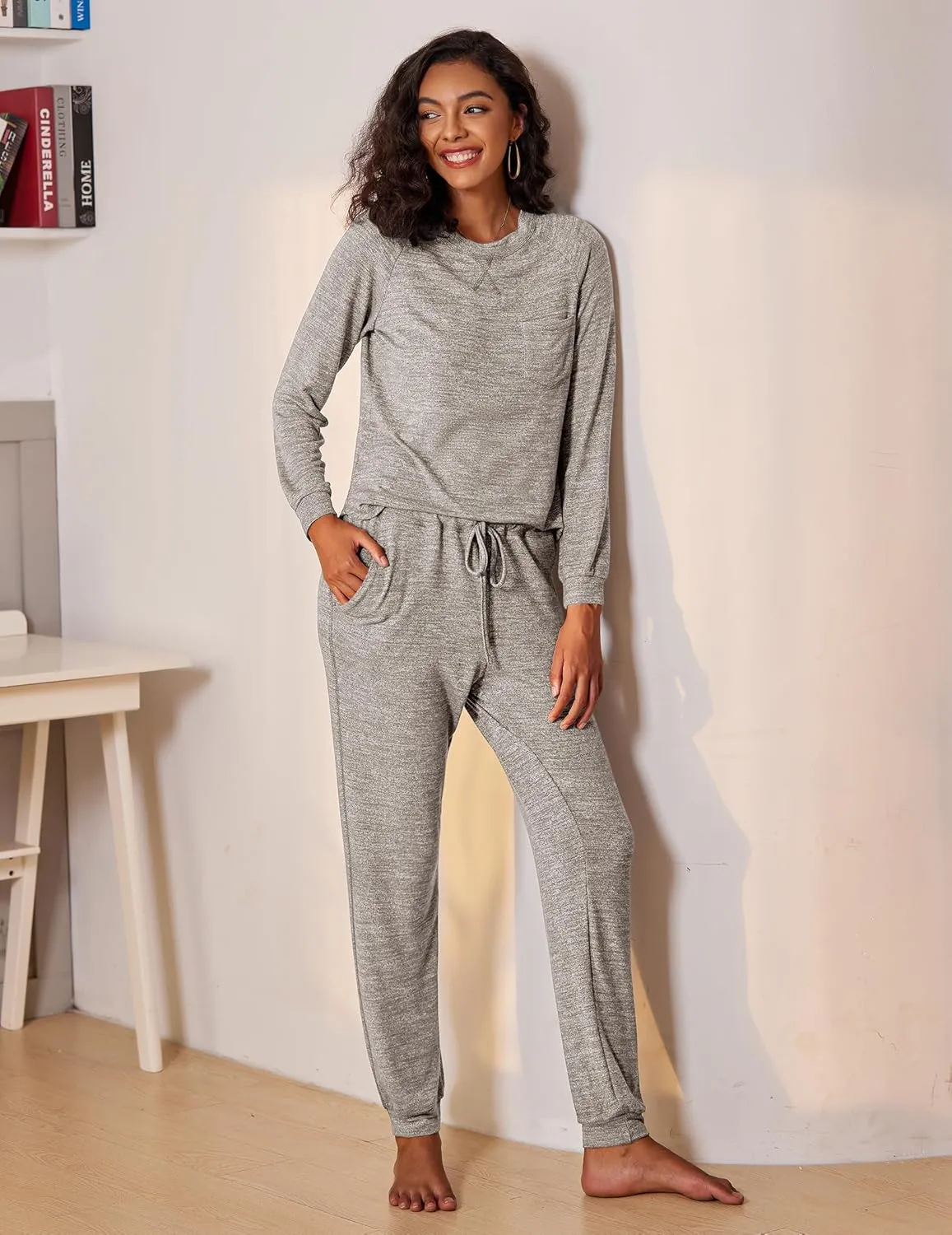Ekouaer Womens Pajamas Set Long Sleeve Loungewear Soft Lounge Set Joggers with Pockets