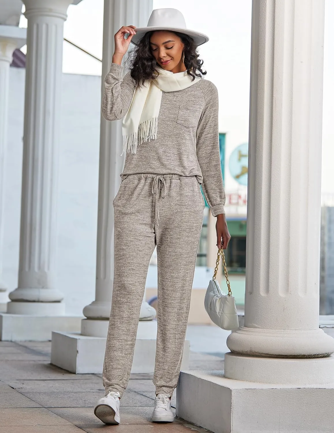 Ekouaer Womens Pajamas Set Long Sleeve Loungewear Soft Lounge Set Joggers with Pockets