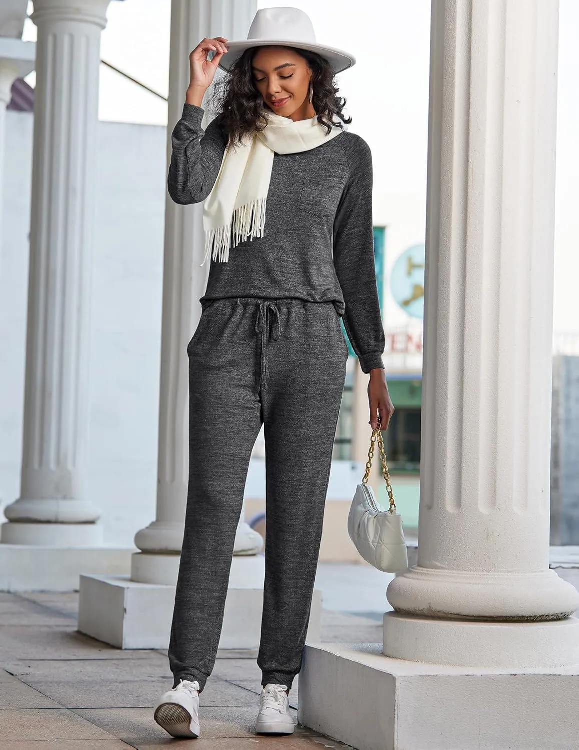 Ekouaer Womens Pajamas Set Long Sleeve Loungewear Soft Lounge Set Joggers with Pockets