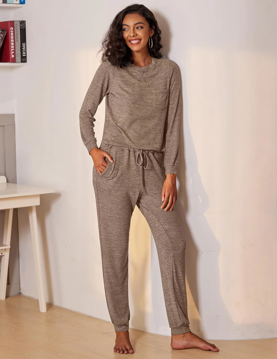 Ekouaer Womens Pajamas Set Long Sleeve Loungewear Soft Lounge Set Joggers with Pockets