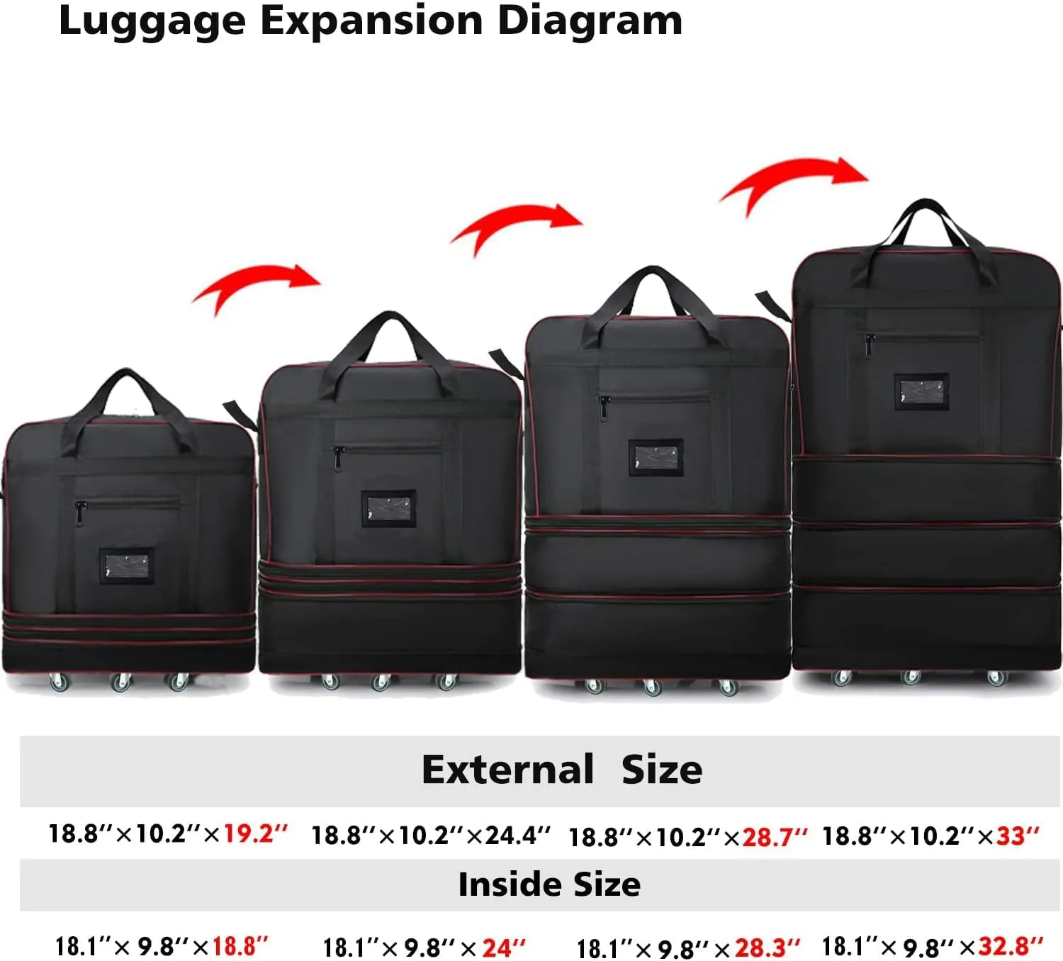 ELDA Expandable Foldable Suitcase Luggage with Universal Wheels Rolling Travel Bag Duffel Bag for Men Women Large Capacity Lightweight Luggages