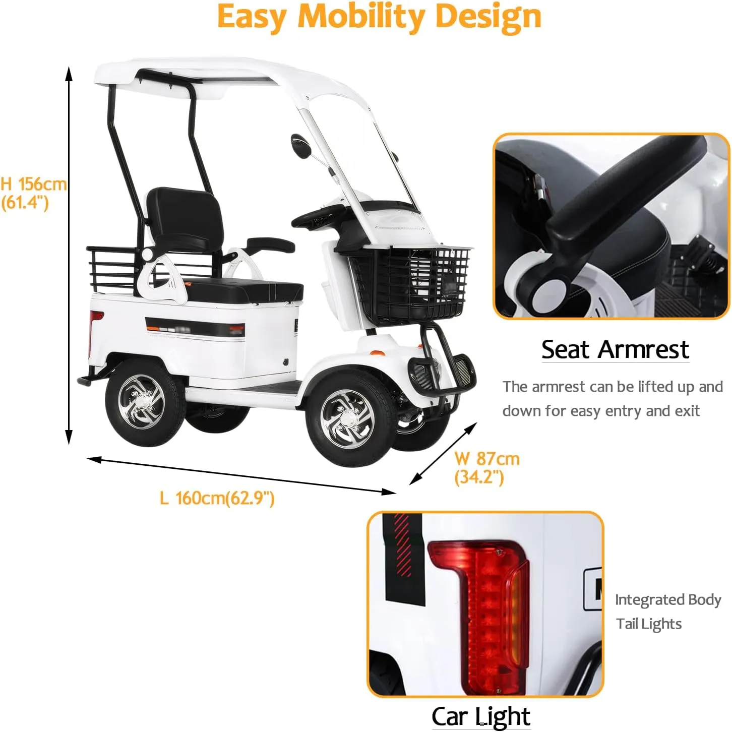 Electric Golf Cart Passenger Cruiser, with Extra Large Capacity Storage Trunk, 50-Mile Range, Suitable for Golf Hunting Scenic Spots Hotels Beaches Schools and Farms