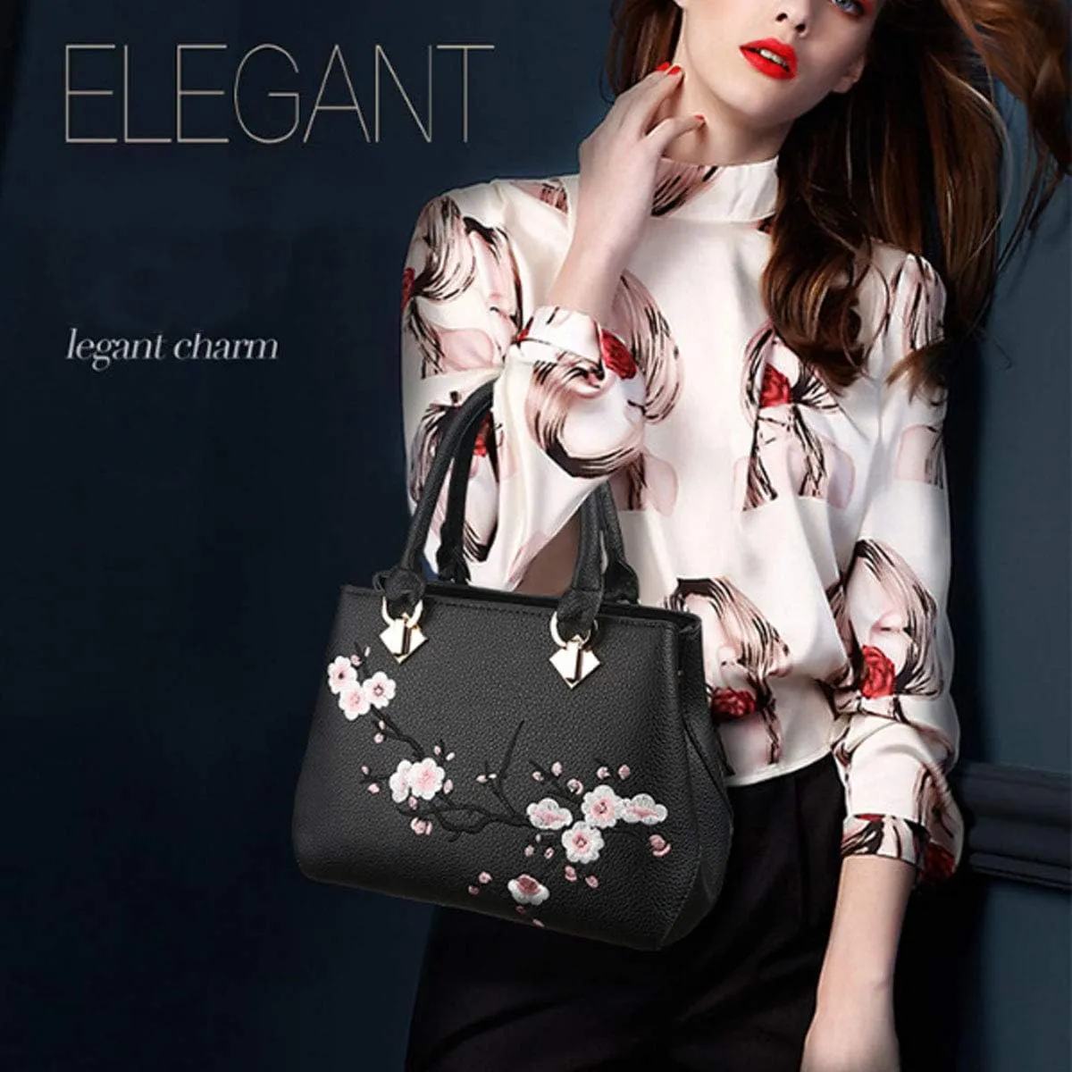 Embroidery Women Top Handle Satchel Handbags Shoulder Bag Tote Purse Messenger Bags Crossbody Bag