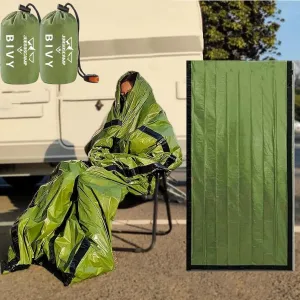 Emergency Sleeping Bag, Polyester Film Bivy Sack Survival Bag with Drawstring Dag and Whistle for Earthquakes, Hurricane, Hiking, Camping