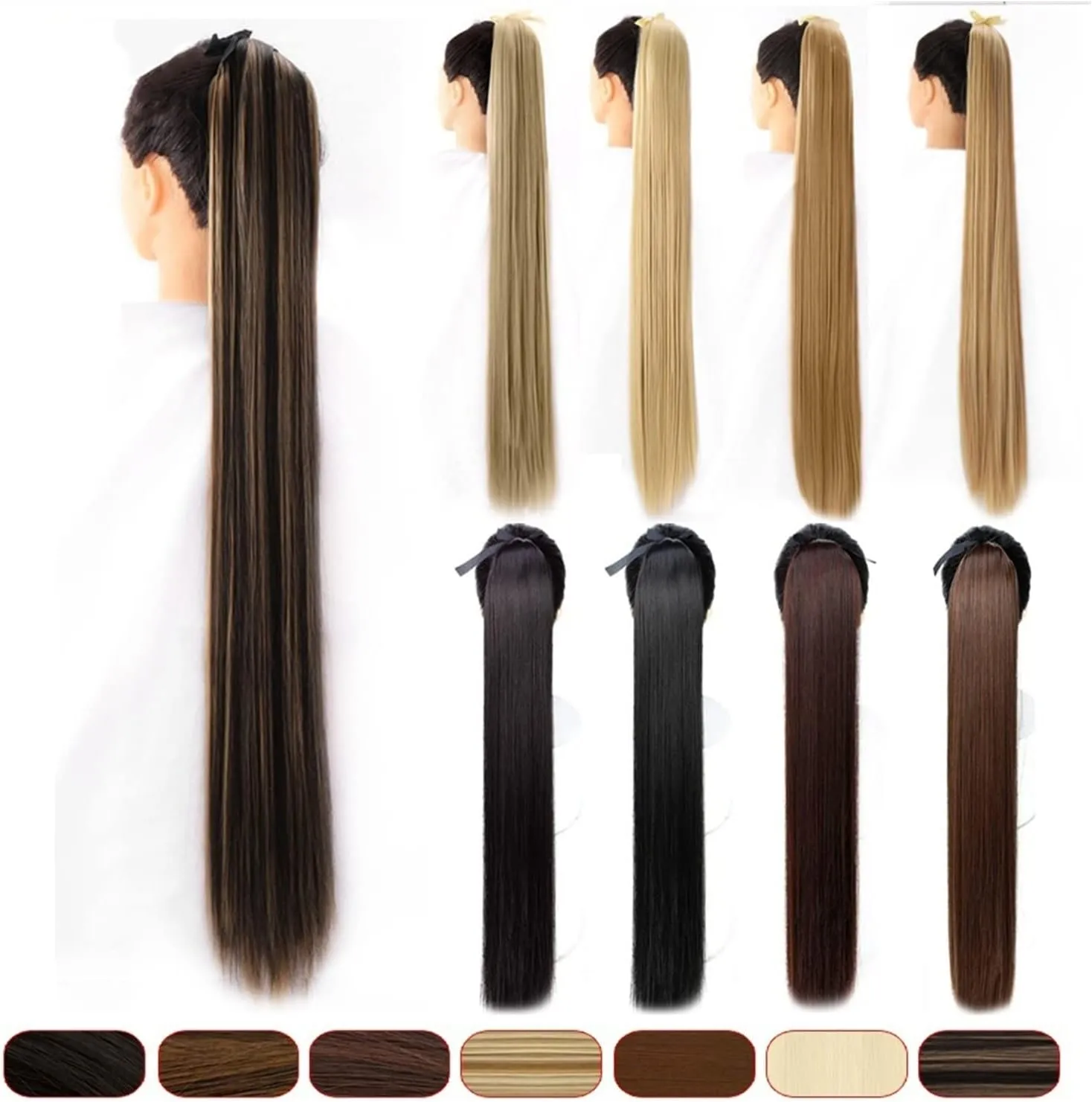 ENGENDER Hair Bun 1 Pack Long Straight Drawstring Hair Clip Ponytail Extension Synthetic Wig Hair Extensions Bun for Everyday Party Use Hair Piece(03,75CM)