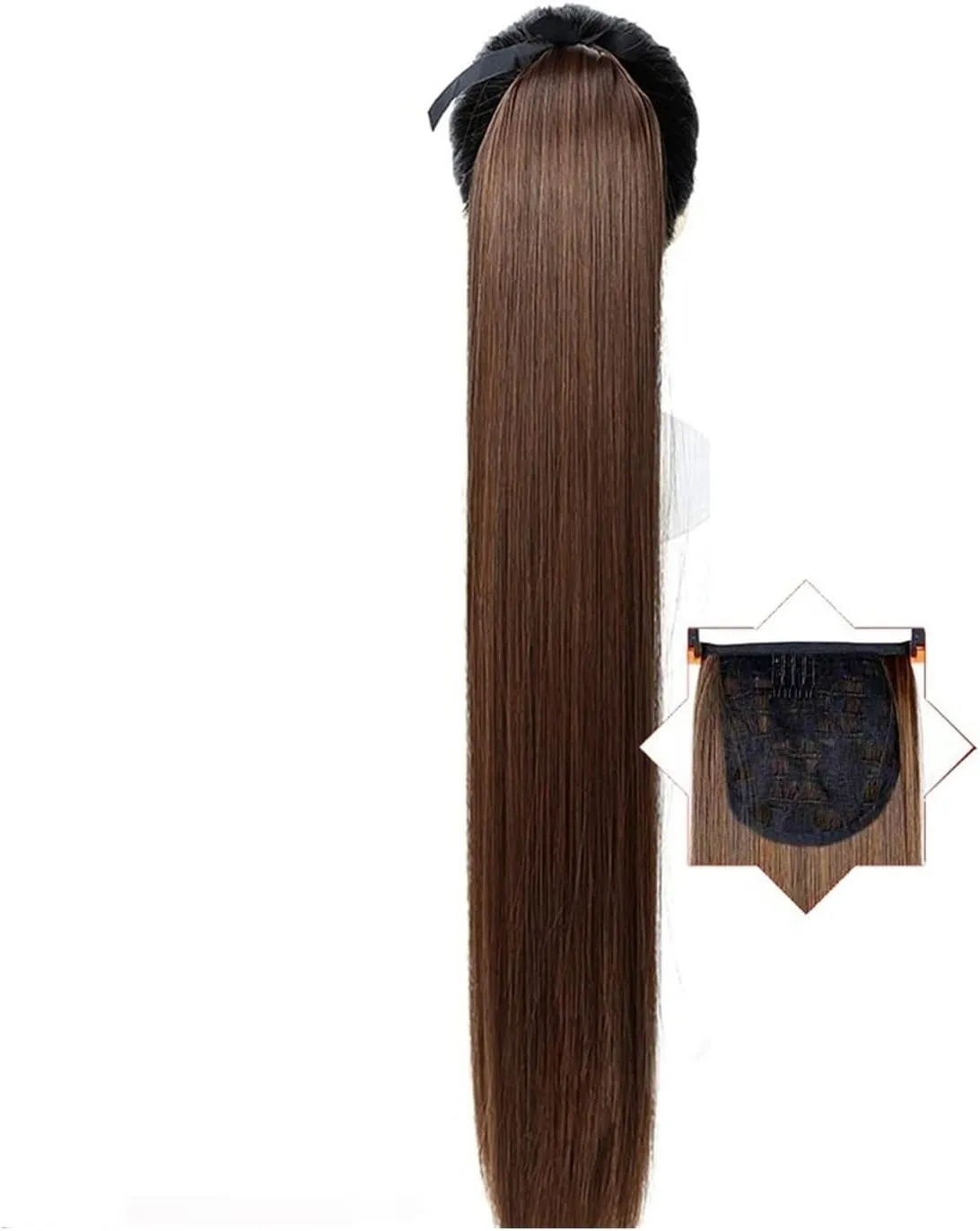 ENGENDER Hair Bun 1 Pack Long Straight Drawstring Hair Clip Ponytail Extension Synthetic Wig Hair Extensions Bun for Everyday Party Use Hair Piece(03,75CM)