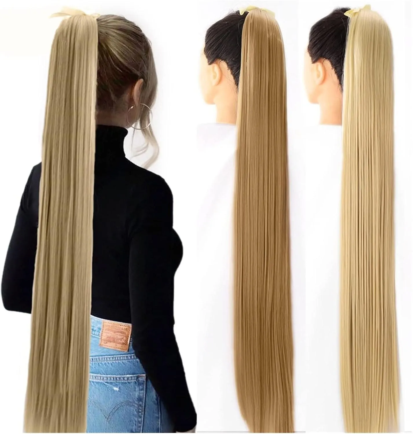 ENGENDER Hair Bun 1 Pack Long Straight Drawstring Hair Clip Ponytail Extension Synthetic Wig Hair Extensions Bun for Everyday Party Use Hair Piece(03,75CM)