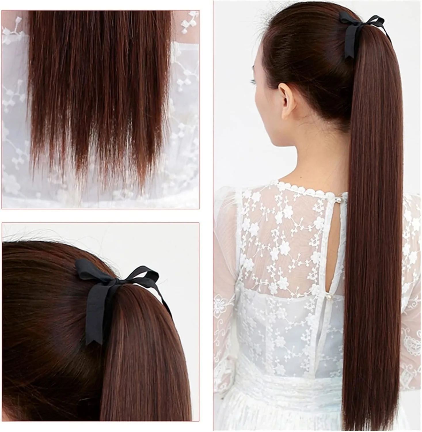 ENGENDER Hair Bun 1 Pack Long Straight Drawstring Hair Clip Ponytail Extension Synthetic Wig Hair Extensions Bun for Everyday Party Use Hair Piece(03,75CM)