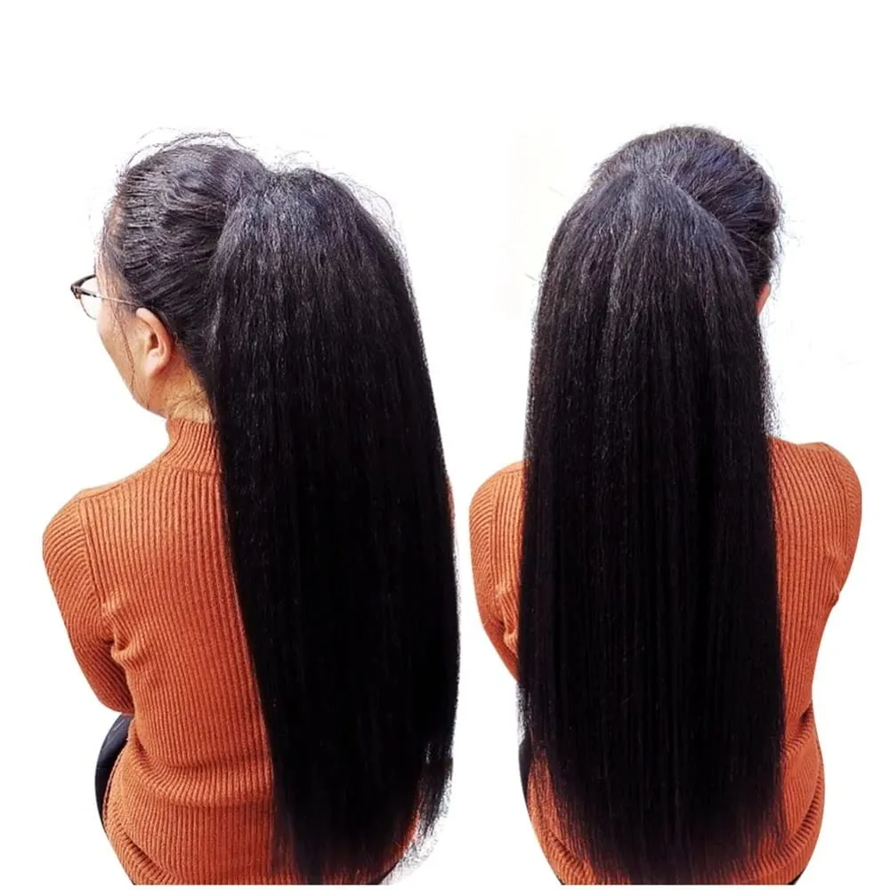 ENGENDER Hair Bun 1 Pack Synthetic Long Straight Curly Ponytail Extender With Drawstring Hairpin Hair Bun for Black Women Wigs Hair Piece(02,18inches)