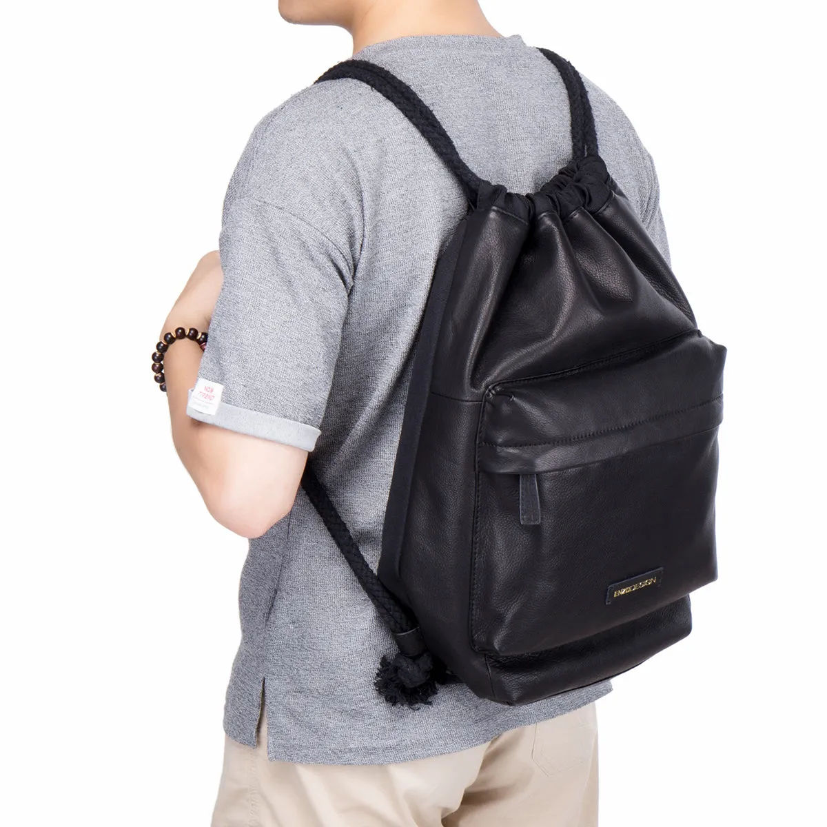 EnzoDesign Unisex Leather Drawstring Cinch Backpack