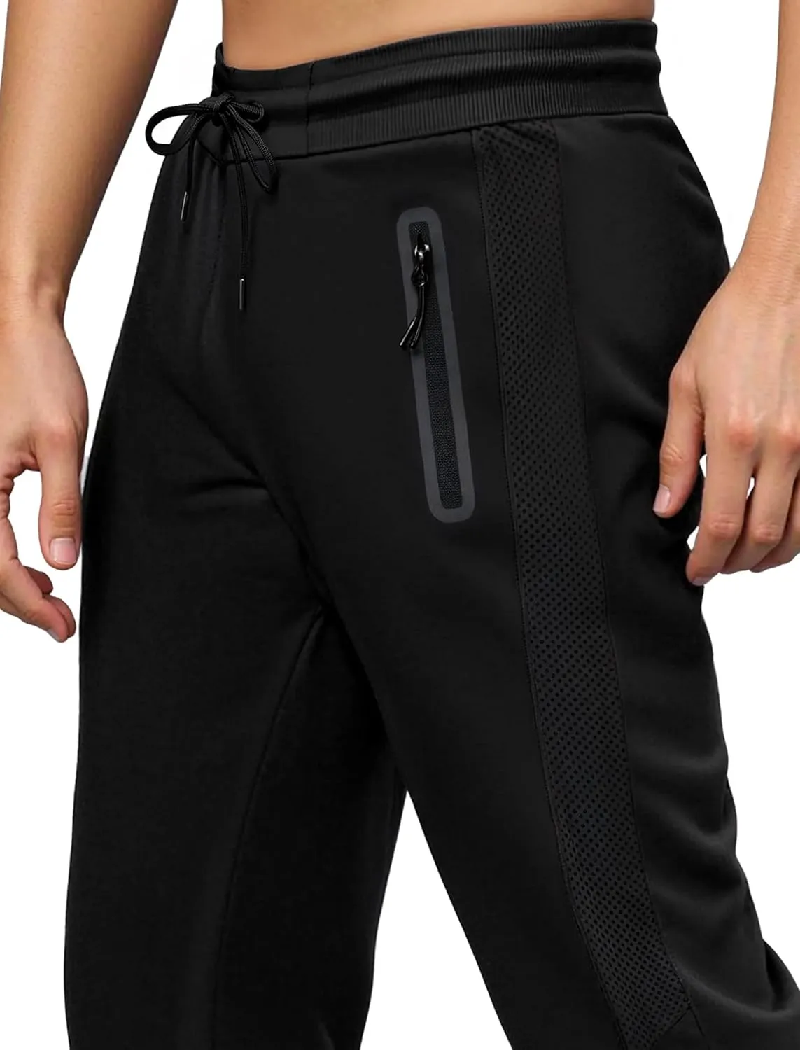 ETHANOL Mens Super Comfy Stretch Tech Knit Sweatpants Jogger with Mesh Panel Heatseal Zipper
