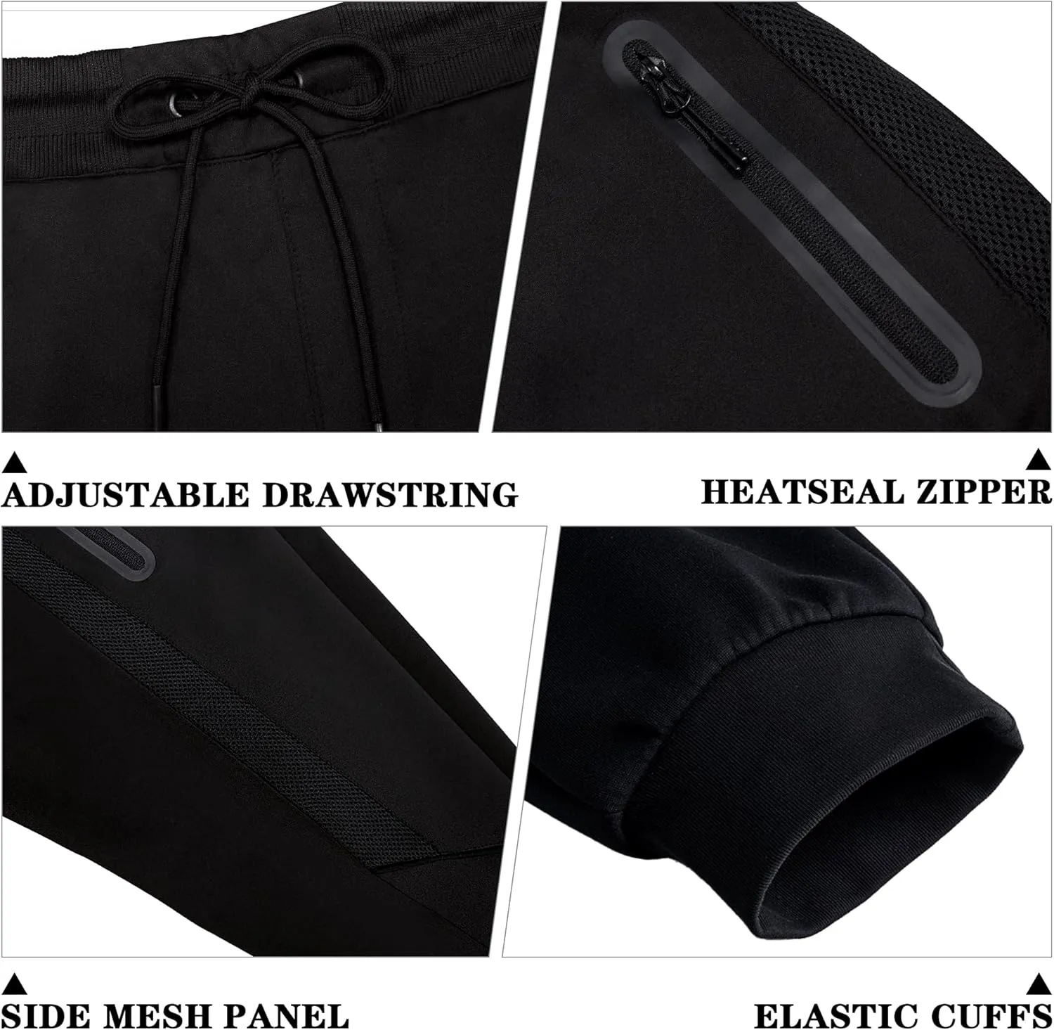 ETHANOL Mens Super Comfy Stretch Tech Knit Sweatpants Jogger with Mesh Panel Heatseal Zipper