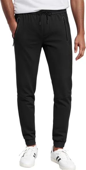 ETHANOL Mens Super Comfy Stretch Tech Knit Sweatpants Jogger with Mesh Panel Heatseal Zipper