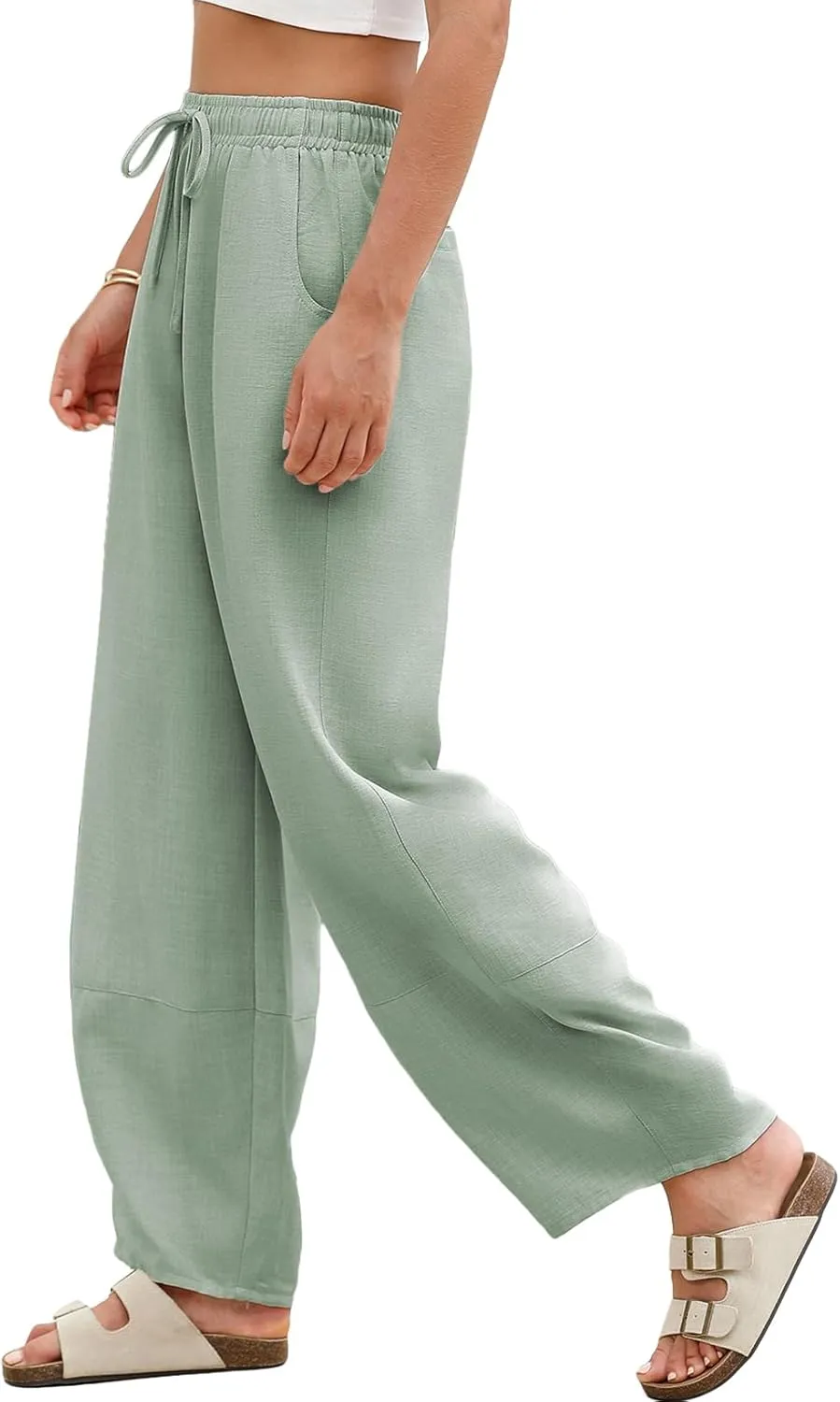 EVALESS Womens Baggy Wide Leg Pants Casual Drawstring Elastic Waisted Palazzo Harem Trousers with Pockets