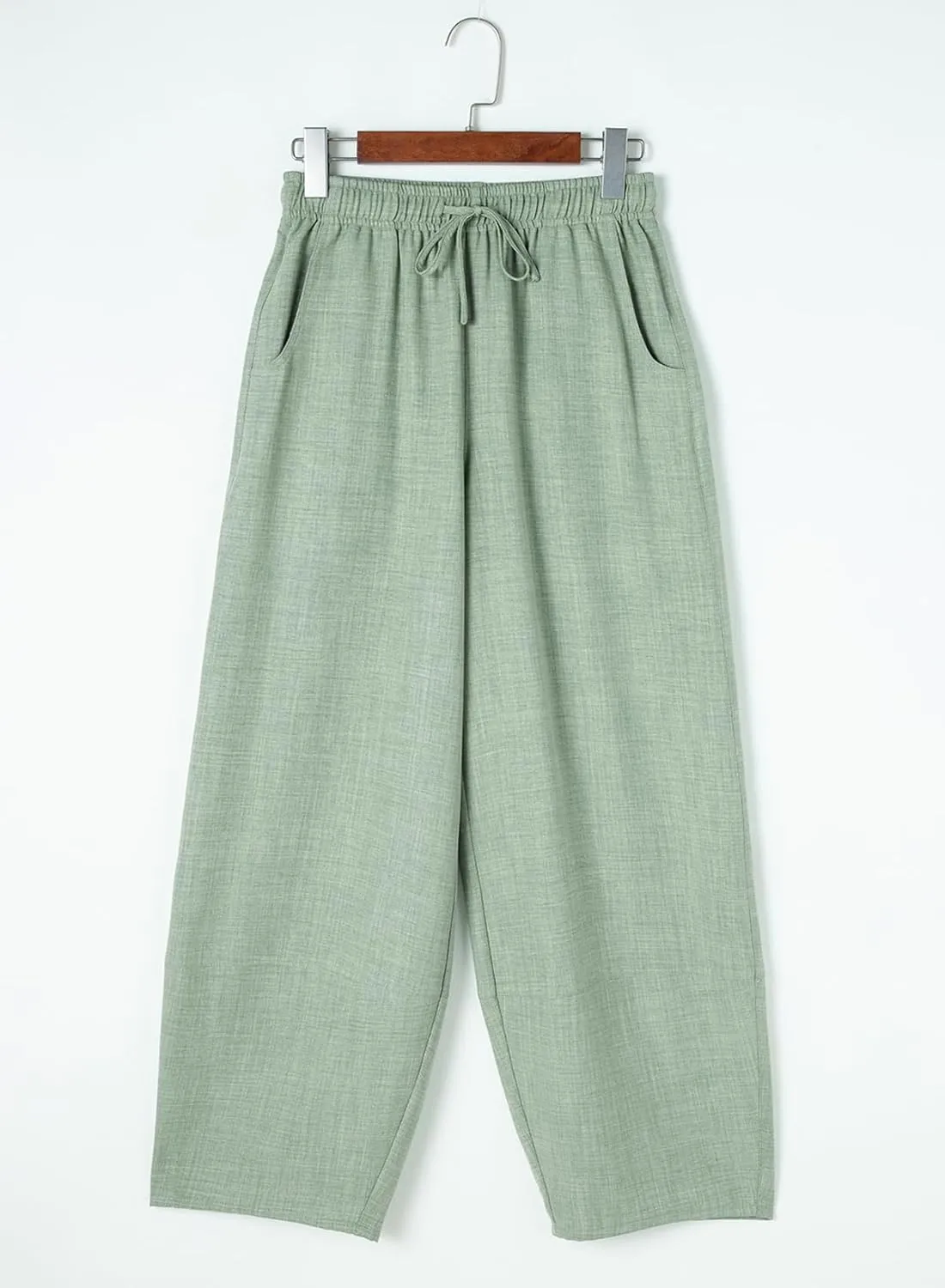 EVALESS Womens Baggy Wide Leg Pants Casual Drawstring Elastic Waisted Palazzo Harem Trousers with Pockets