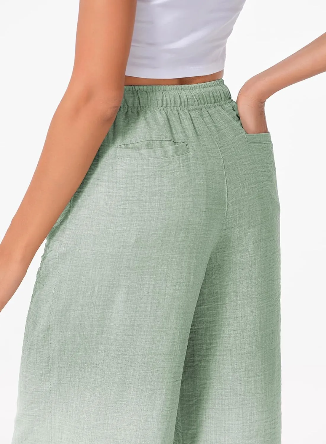 EVALESS Womens Baggy Wide Leg Pants Casual Drawstring Elastic Waisted Palazzo Harem Trousers with Pockets