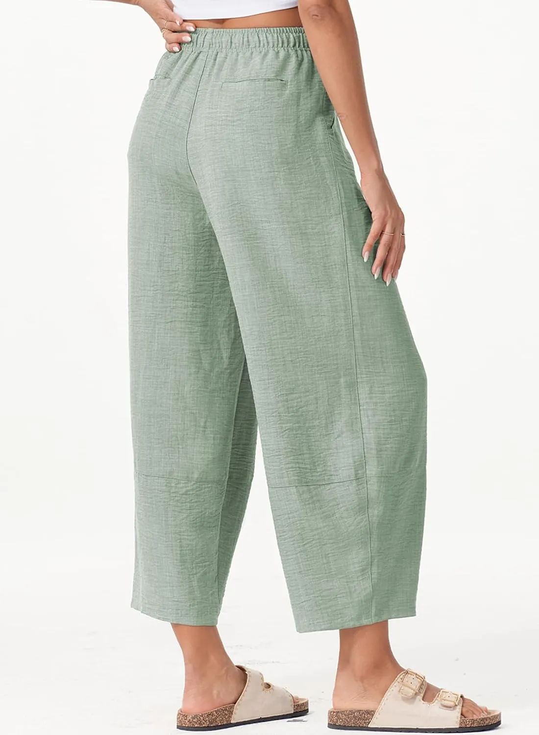 EVALESS Womens Baggy Wide Leg Pants Casual Drawstring Elastic Waisted Palazzo Harem Trousers with Pockets