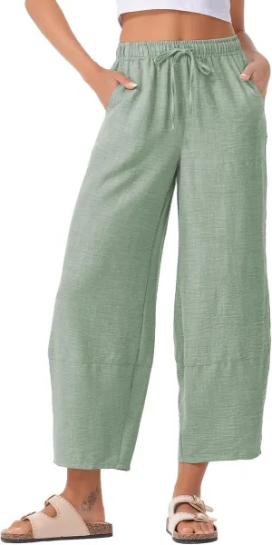 EVALESS Womens Baggy Wide Leg Pants Casual Drawstring Elastic Waisted Palazzo Harem Trousers with Pockets
