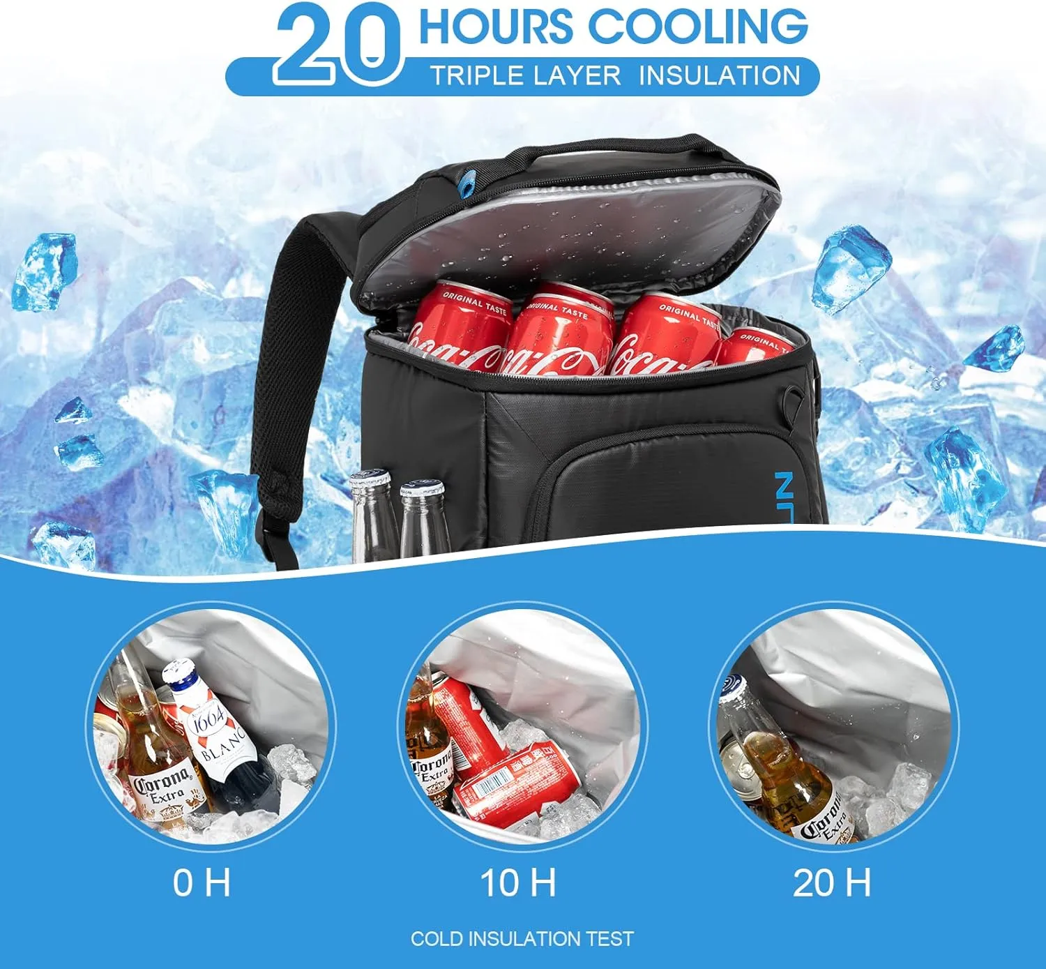 EVERFUN Backpack Cooler Insulated Leak Proof 30 Cans, Soft Beach Cooler Camping Backpack Travel Bag Waterproof, Collapsible Lunch Box Cooler for Men Women Lightweight