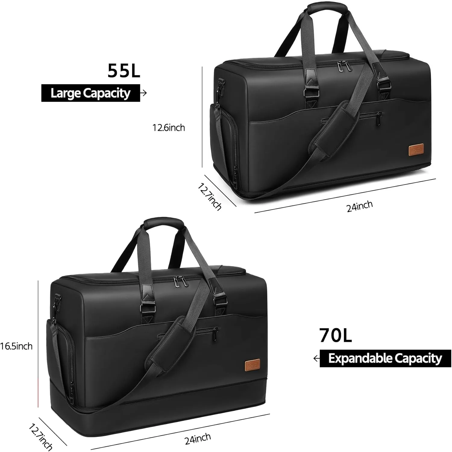 Expandable 55/70L Duffle Bag for Travel,Travel Bag for Men,Carry on Weekend Bag with Shoe Compartment,Waterproof Gym Bags Overnight Bag for Men Women