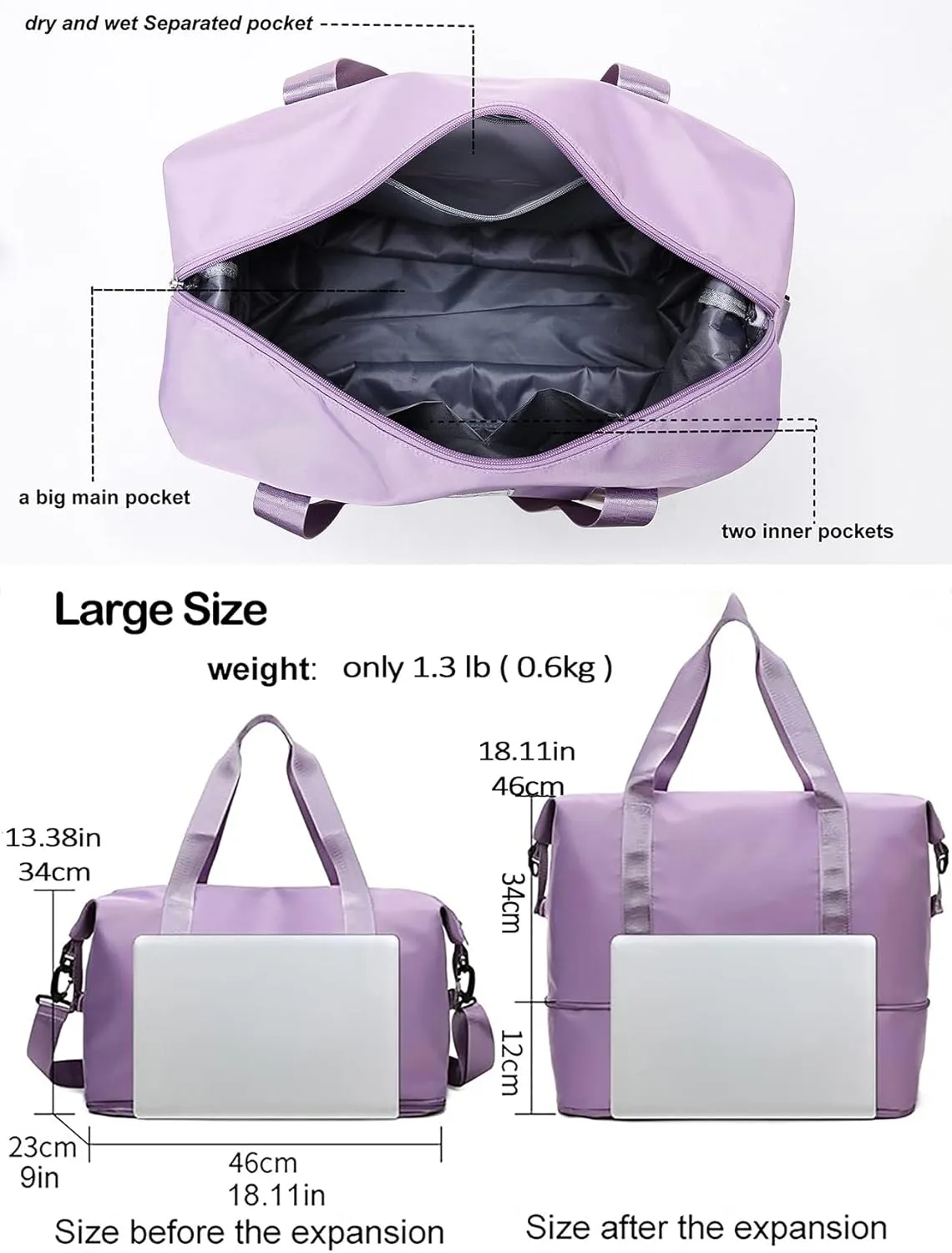 Expandable Travel Duffle Bag Weekender Carry on Overnight Bag Gym Bag for Women