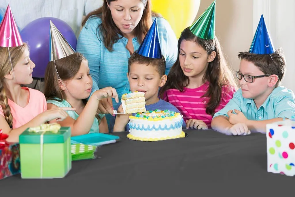 Exquisite Party Solids 54 Inch X 300 Feet Black Plastic Table Cover Roll in A Cut - to - Size Box with Convenient Slide Cutter. Cuts Up to 36 Rectangle 8 Feet Plastic Disposable Tablecloths