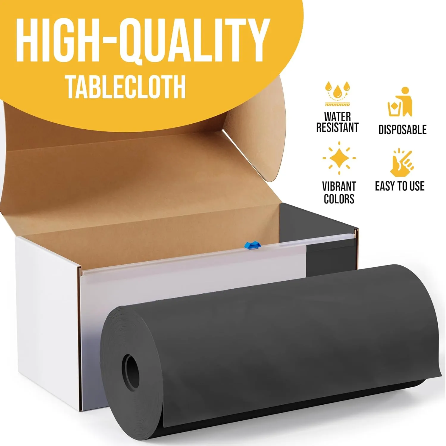 Exquisite Party Solids 54 Inch X 300 Feet Black Plastic Table Cover Roll in A Cut - to - Size Box with Convenient Slide Cutter. Cuts Up to 36 Rectangle 8 Feet Plastic Disposable Tablecloths