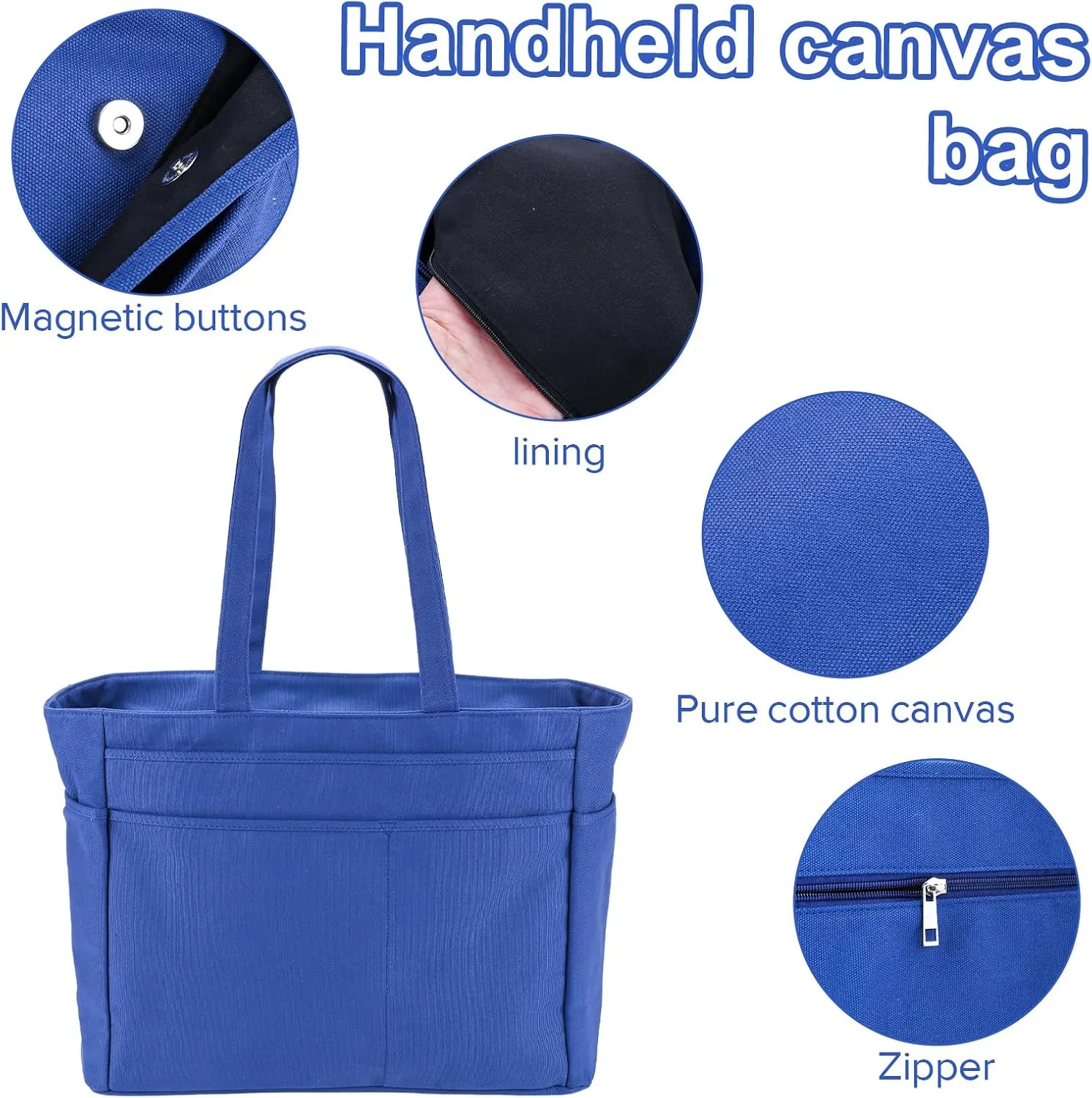 Extra large canvas tote bag with pockets for men or women, Heavy duty xl size perfect for travel, everyday